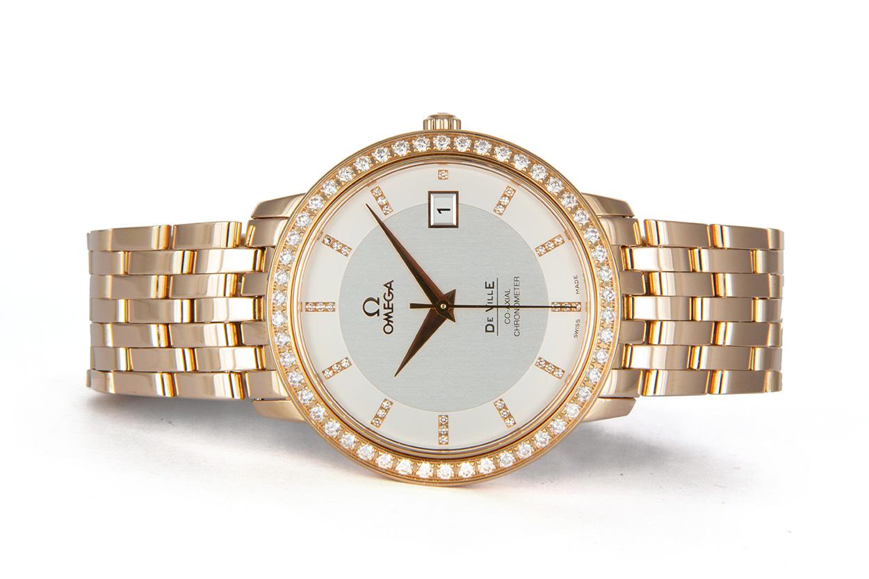 We are pleased to offer this 2013 Omega 18k Rose Gold & Diamond Deville Prestige Co‑Axial 36.5mm 413.55.37.20. The De Ville Prestige collection has attracted a large and loyal following with its classic, elegant design. These timepieces are