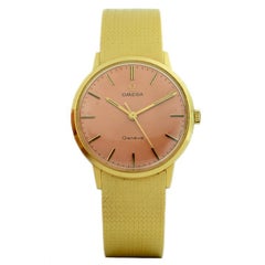 Omega 18 Karat Yellow Gold Mesh with Pink Dial Unisex Movement Wristwatch, 1970