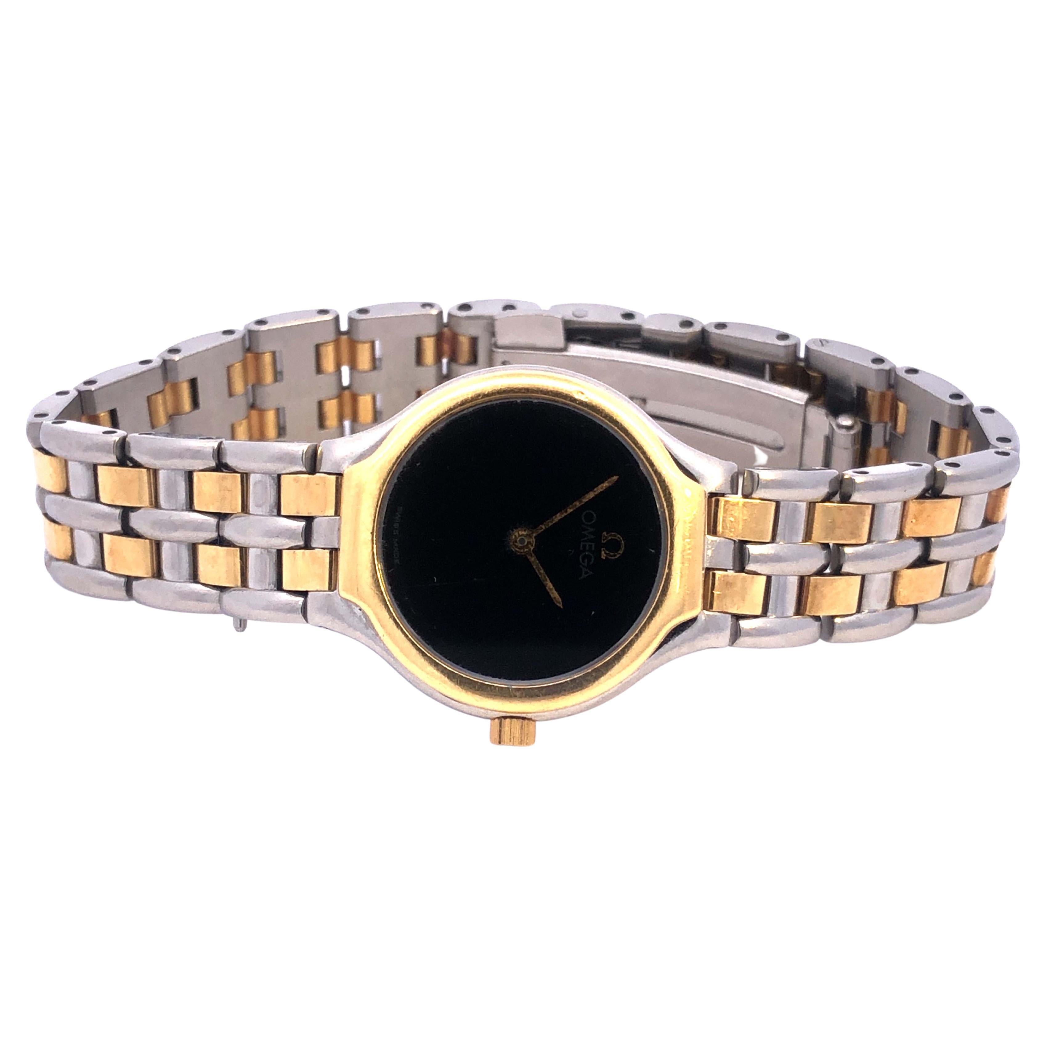 Moderne Montre Omega DeVille pour dames, 18 carats et acier en vente