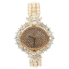Omega 18k Gold 17.78ctw Round Pear Marquise Baguette Diamond Watch Bracelet