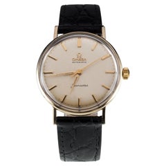 Retro Omega 18k Gold Filled Automatic Seamaster Men's Watch with Leather Band 550