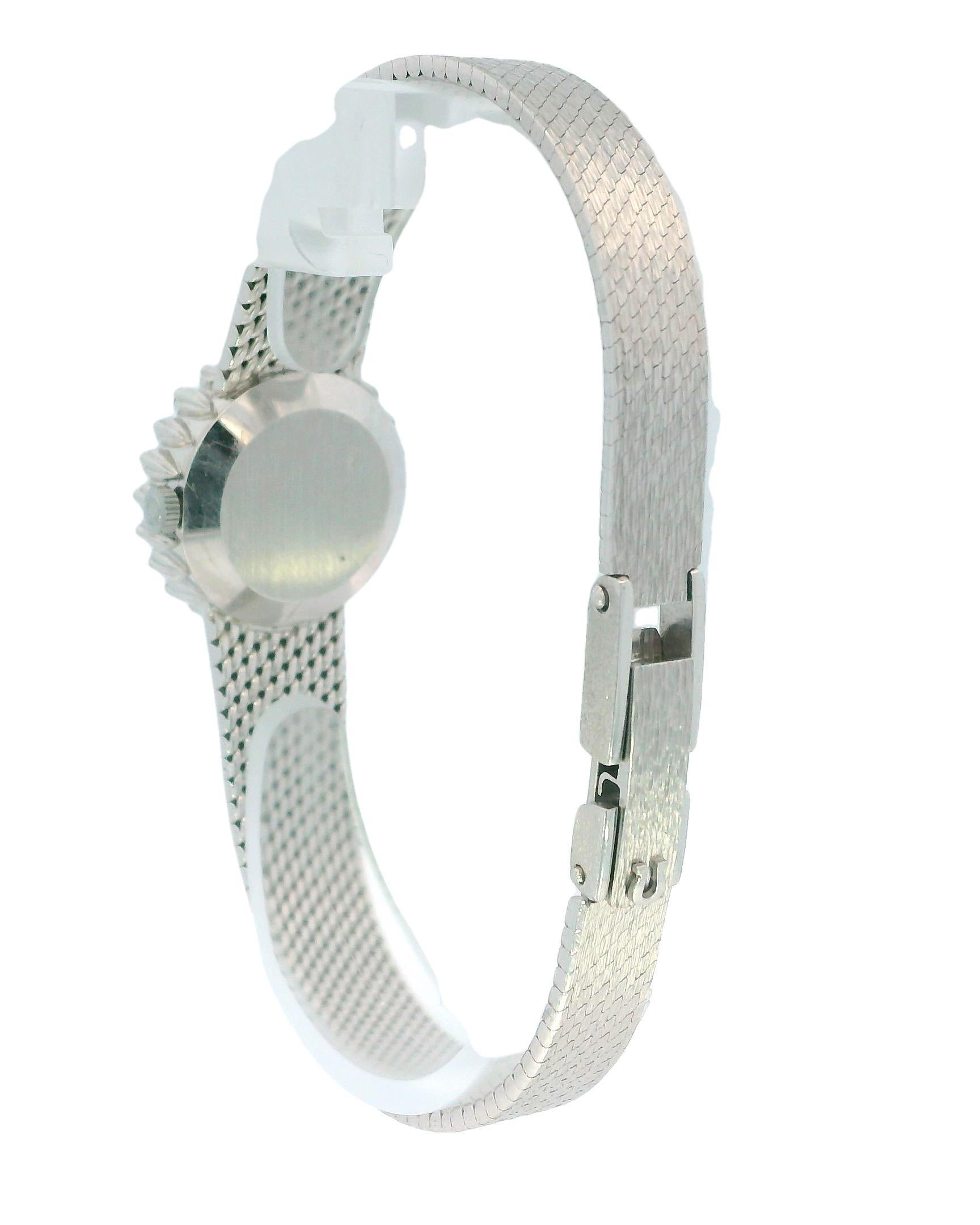 Women's Omega 18k White Gold & 1Ct Diamond Bezel Mesh Bracelet Ladies Watch For Sale
