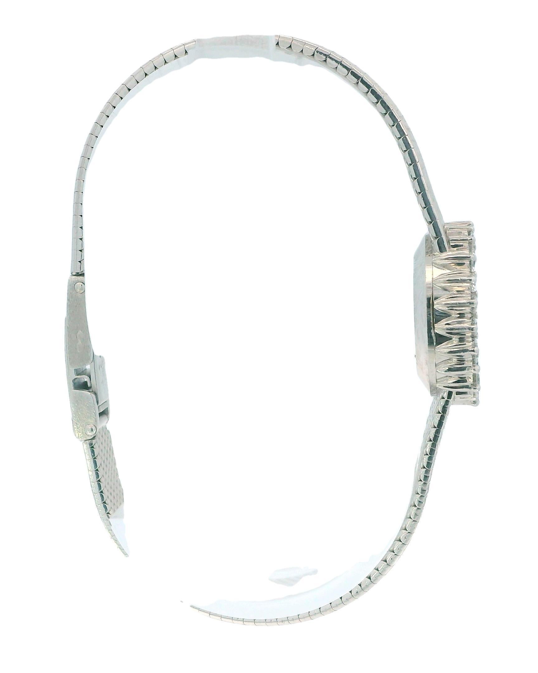 Omega 18k White Gold & 1Ct Diamond Bezel Mesh Bracelet Ladies Watch For Sale 1