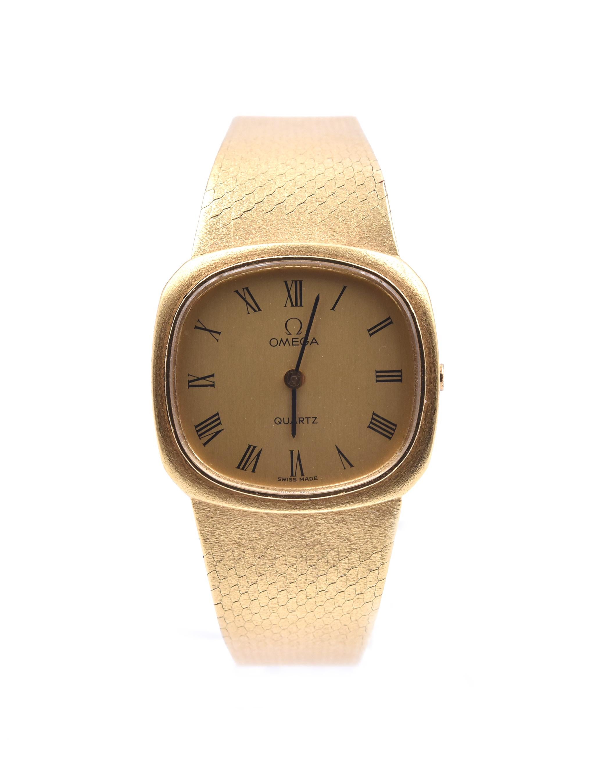 Women's or Men's Omega 18 Karat Yellow Gold Quartz Wristwatch