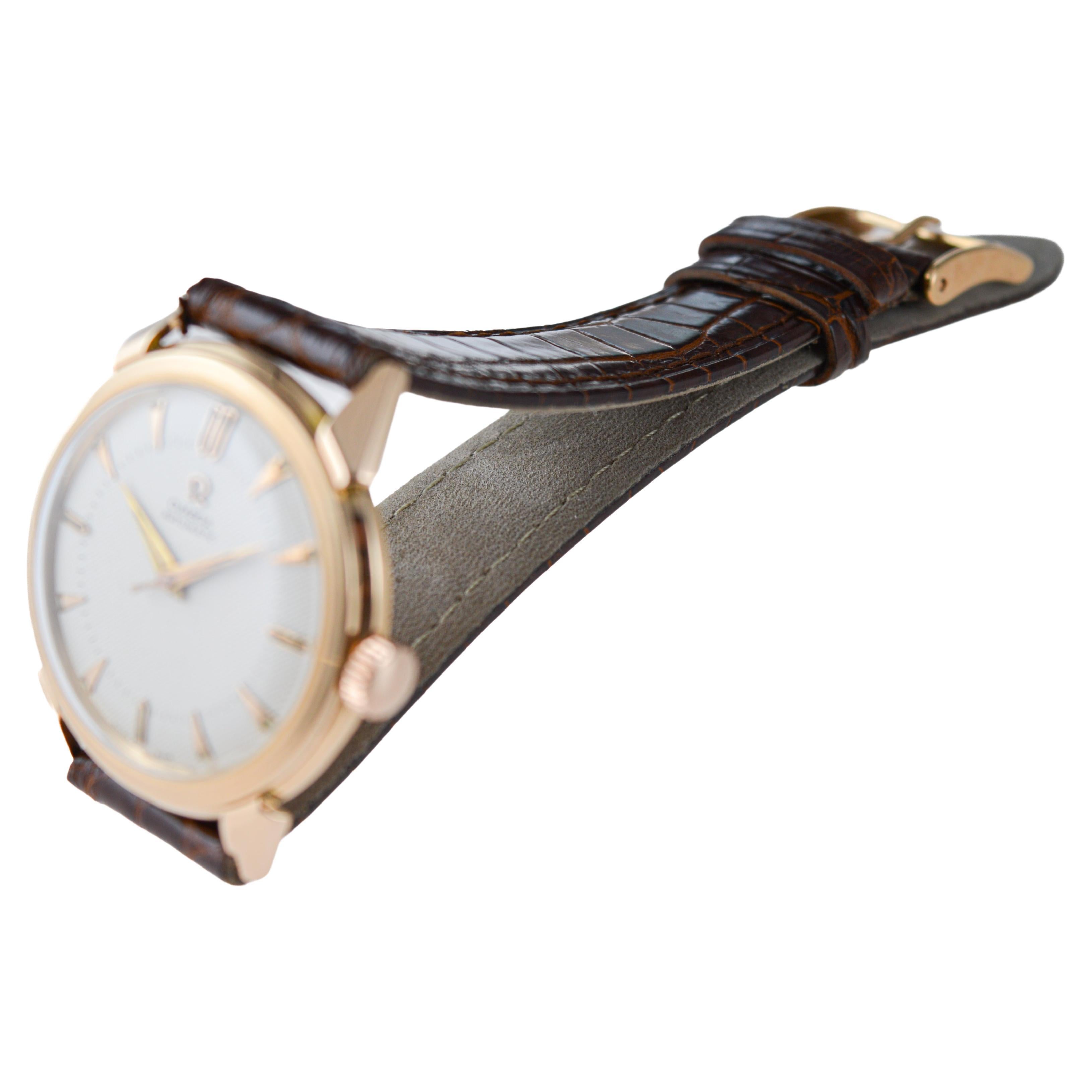 Omega 18Kt Pink Gold Bumper Automatic circa 1940's with Waffle Dial For Sale 5