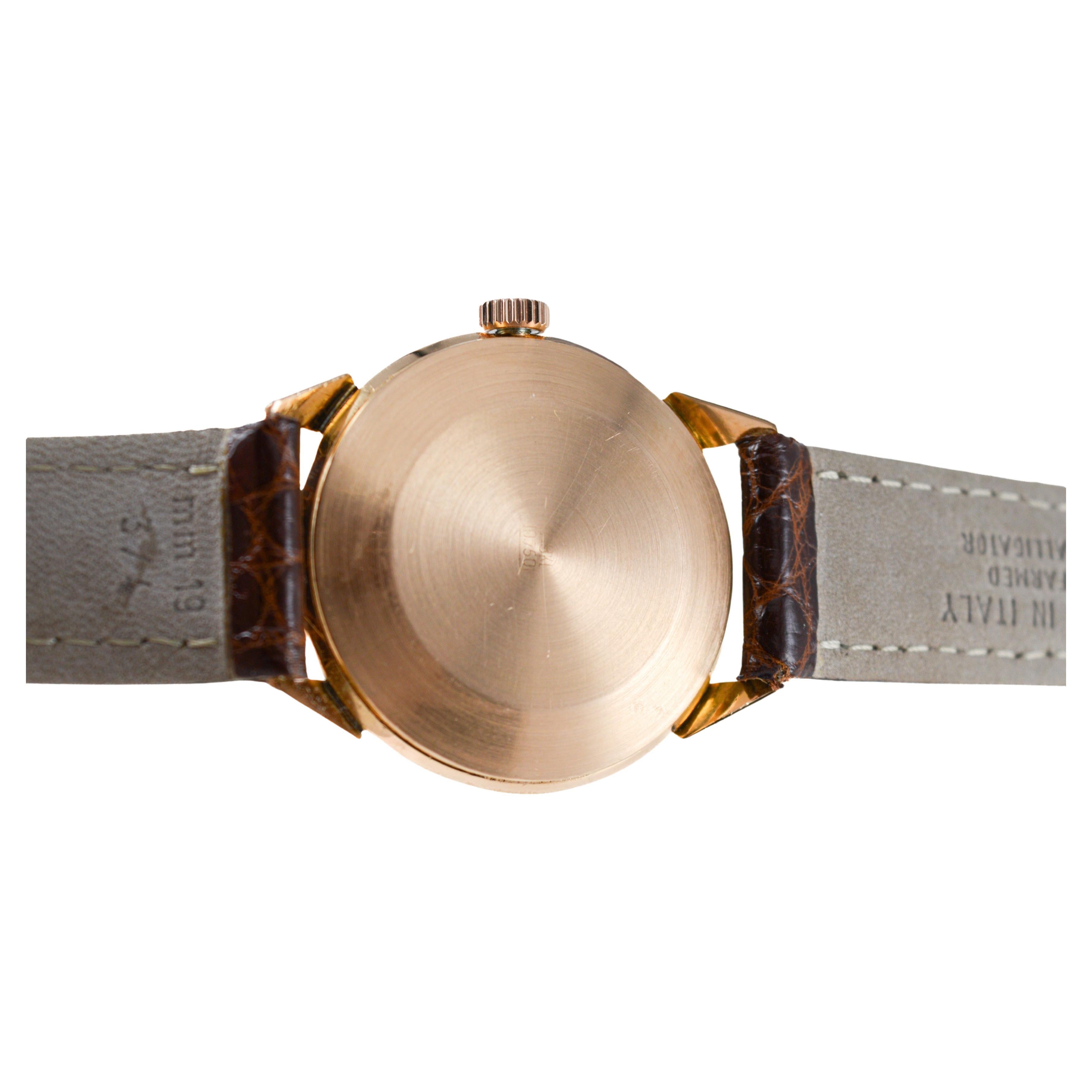 Omega 18Kt Pink Gold Bumper Automatic circa 1940's with Waffle Dial For Sale 8