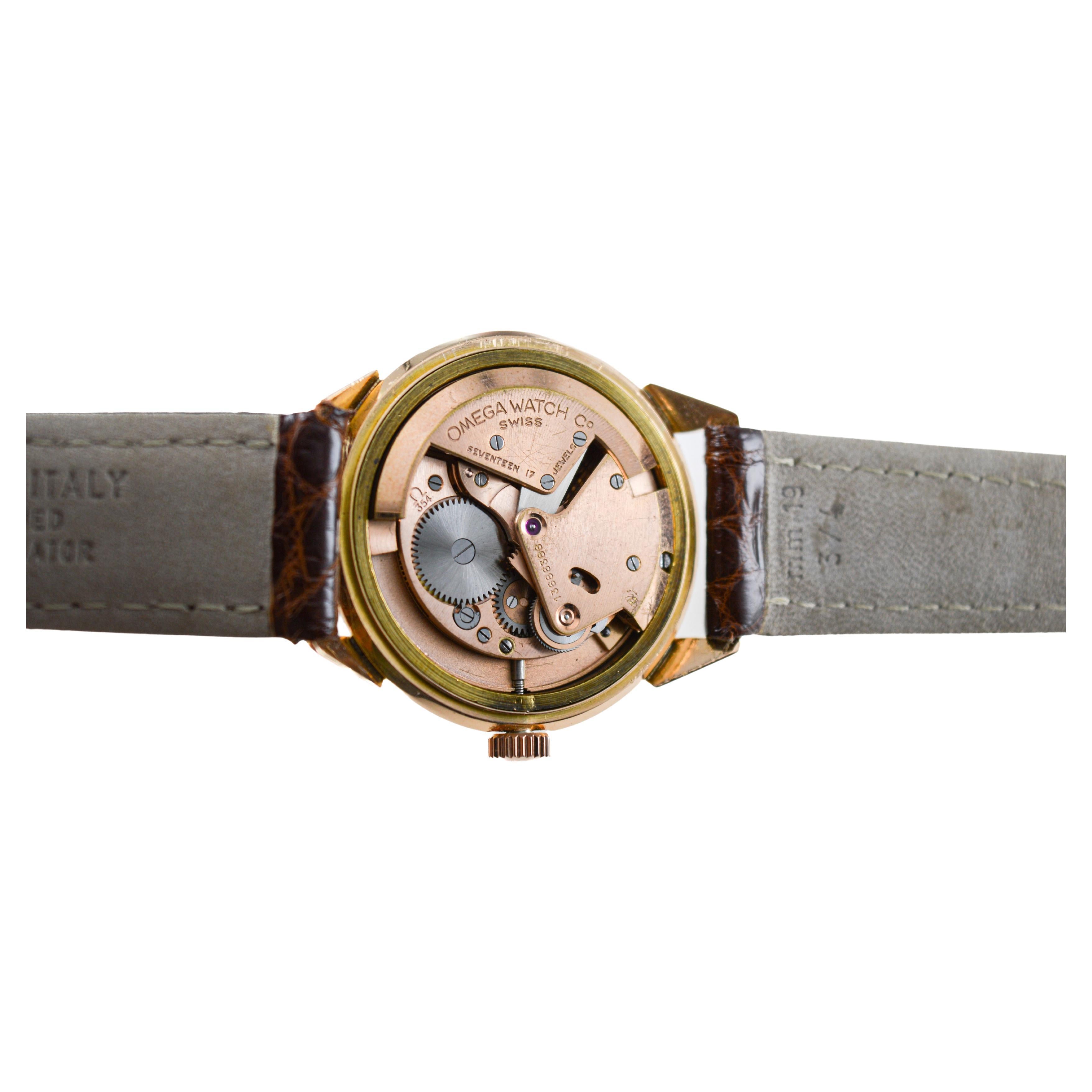Omega 18Kt Pink Gold Bumper Automatic circa 1940's with Waffle Dial For Sale 10