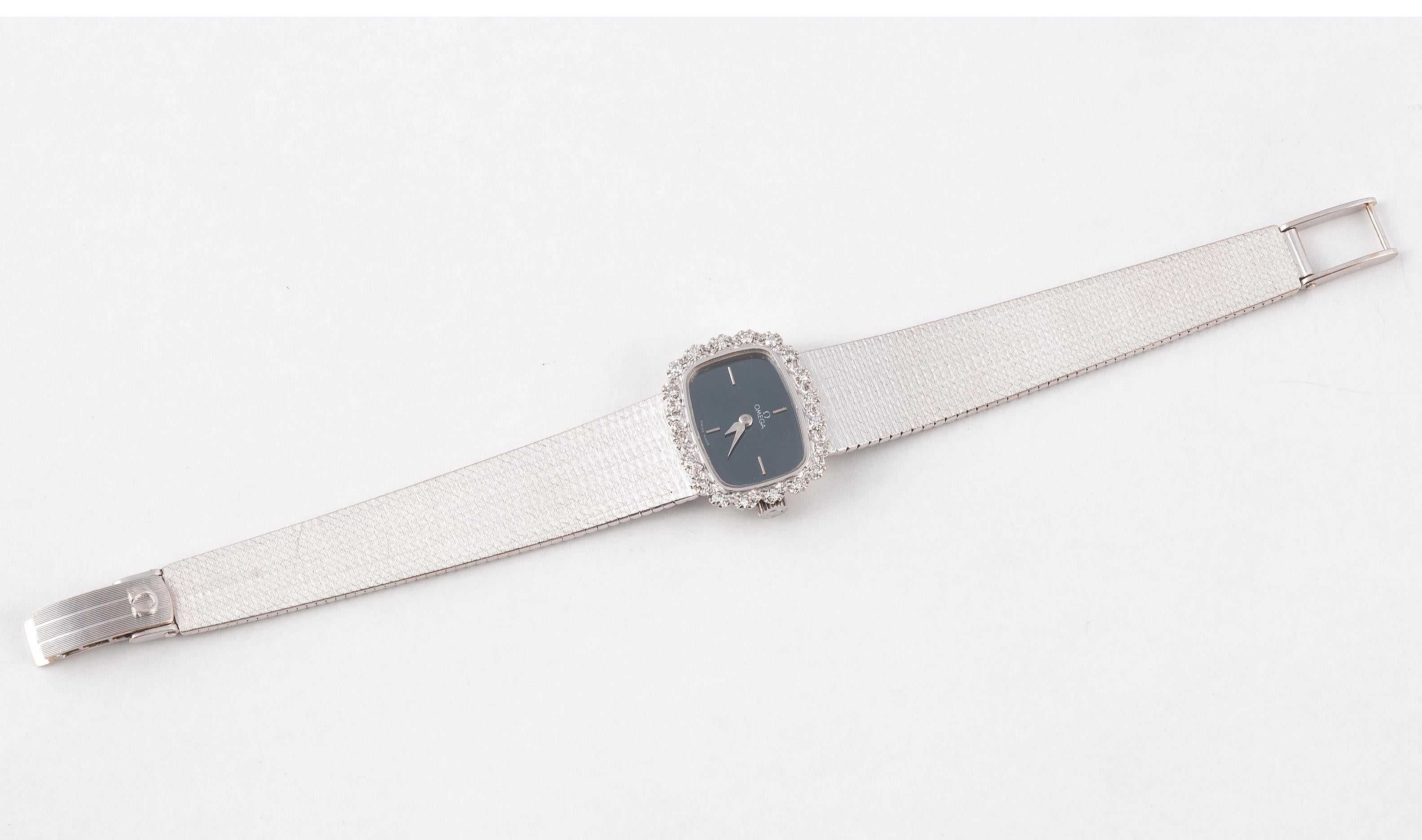 Retro Omega 18kt White Gold and Diamond Cocktail Watch