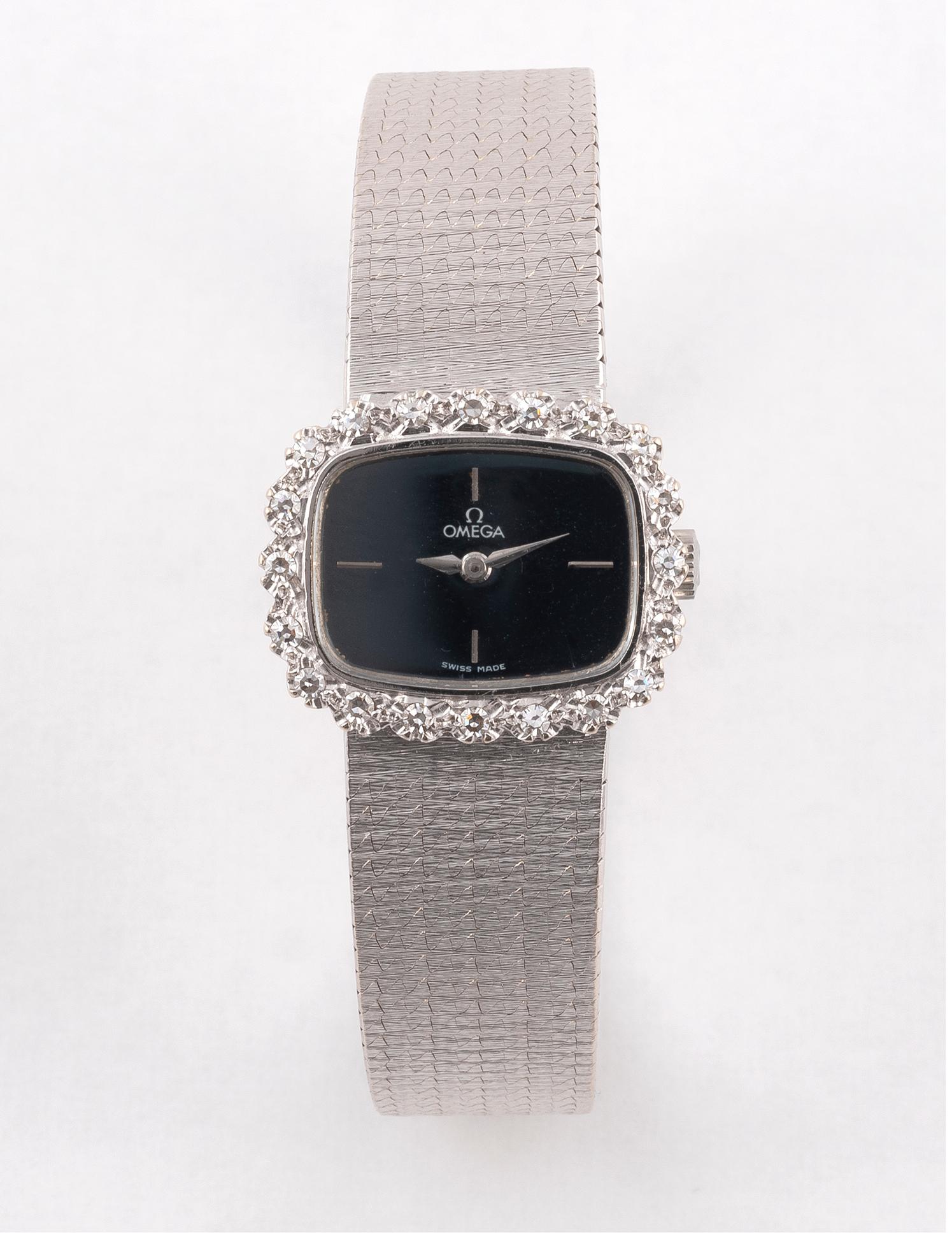 Brilliant Cut Omega 18kt White Gold and Diamond Cocktail Watch