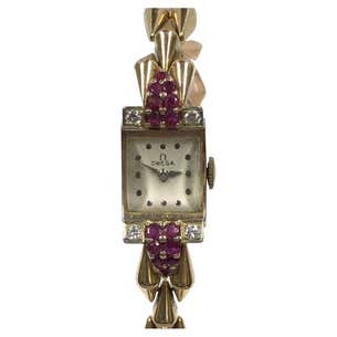 Omega 1940s Retro Rose Gold and Rubies Bracelet Watch For Sale at ...
