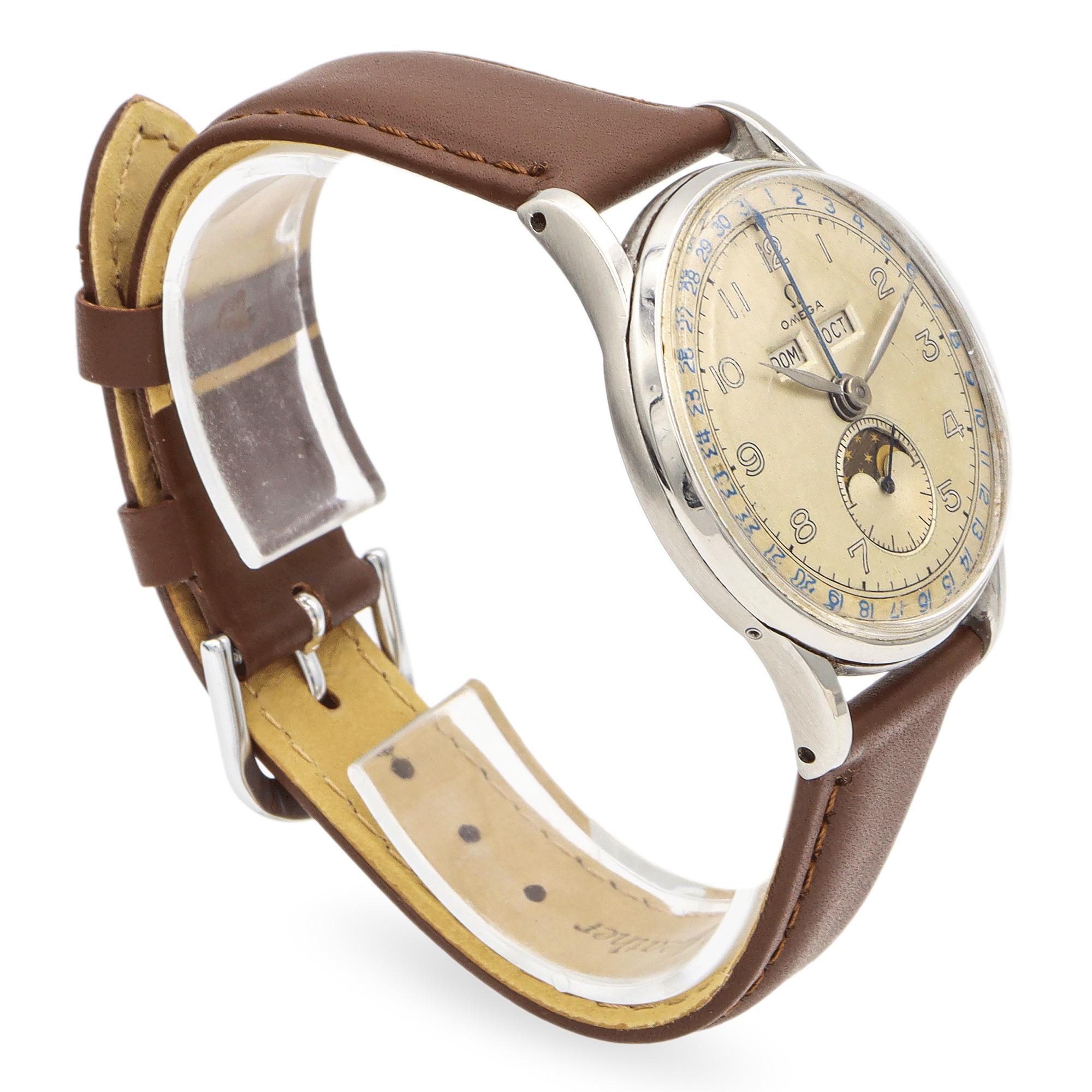 Omega 1944 Ref 2471/1 Triple Date Moonphase Cosmic Men's Hand Wind Watch, 35mm In Good Condition In New York, NY