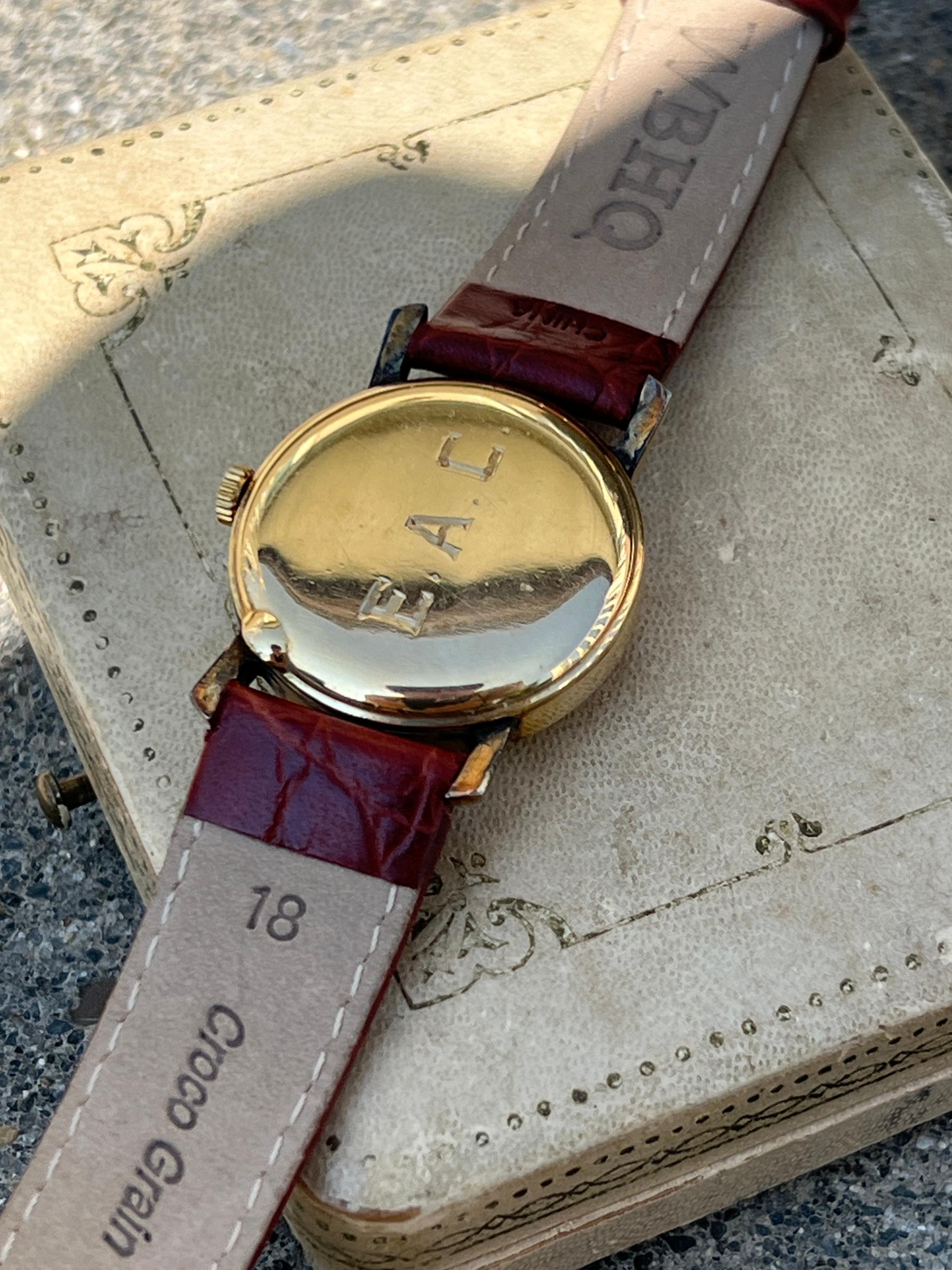 Omega 1945 34mm 14k Yellow Gold Crocodile Band Wristwatch For Sale 6