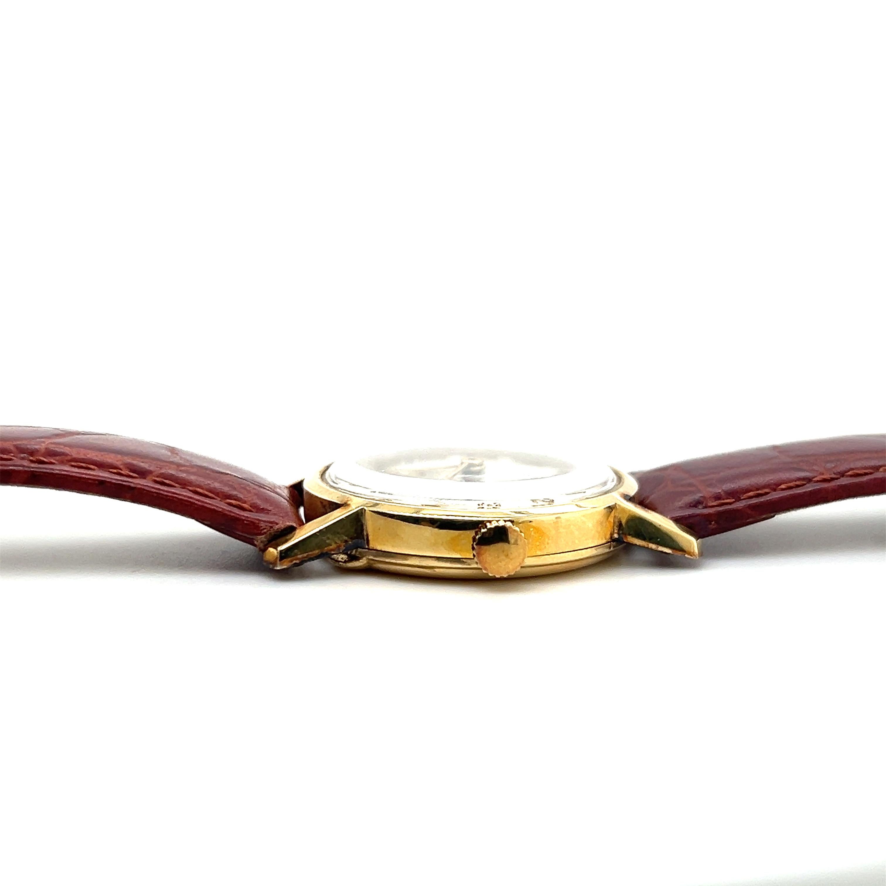 Omega 1945 34mm 14k Yellow Gold Crocodile Band Wristwatch For Sale 1