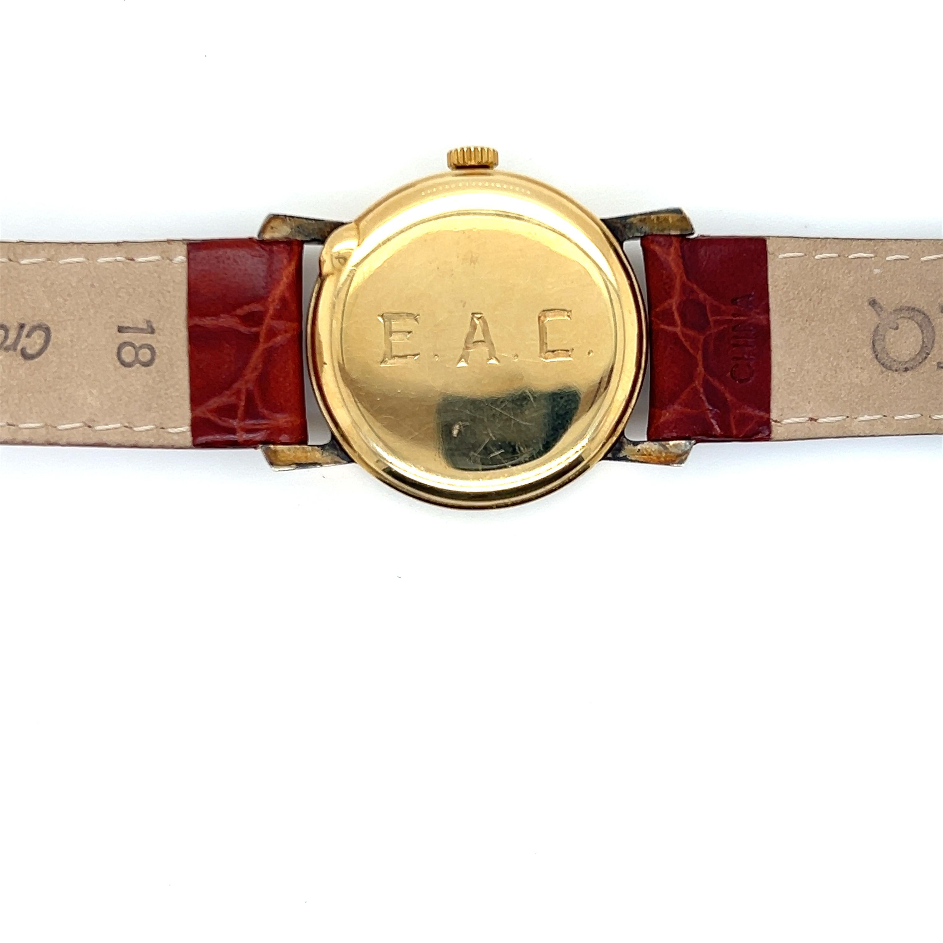 Omega 1945 34mm 14k Yellow Gold Crocodile Band Wristwatch For Sale 3