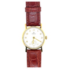 Omega 1945 34mm 14k Yellow Gold Crocodile Band Wristwatch