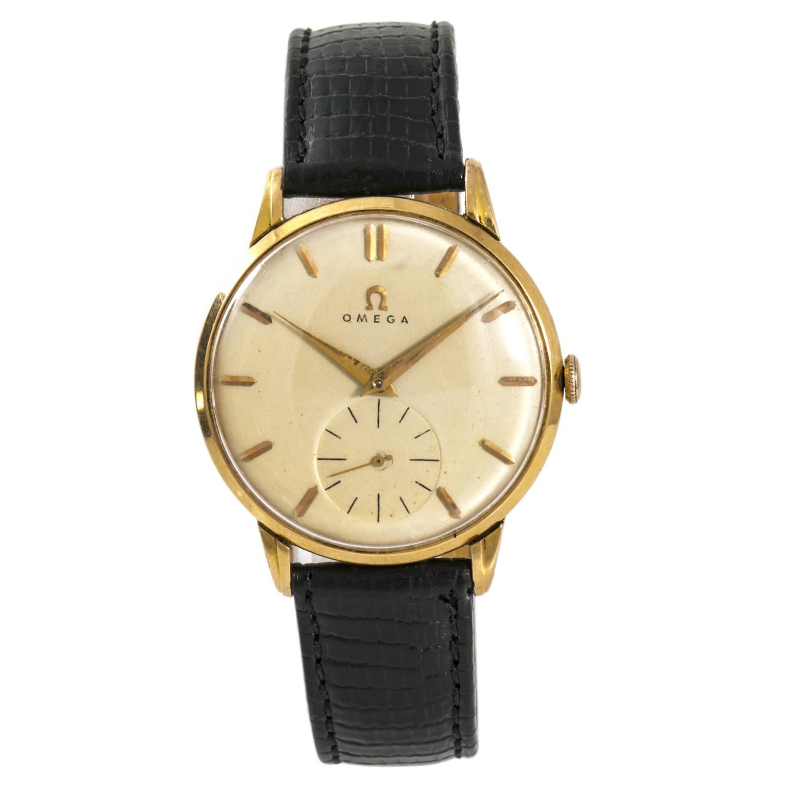 Omega 1950s Men's Hand Winding Vintage Watch 18 Karat Rose Gold