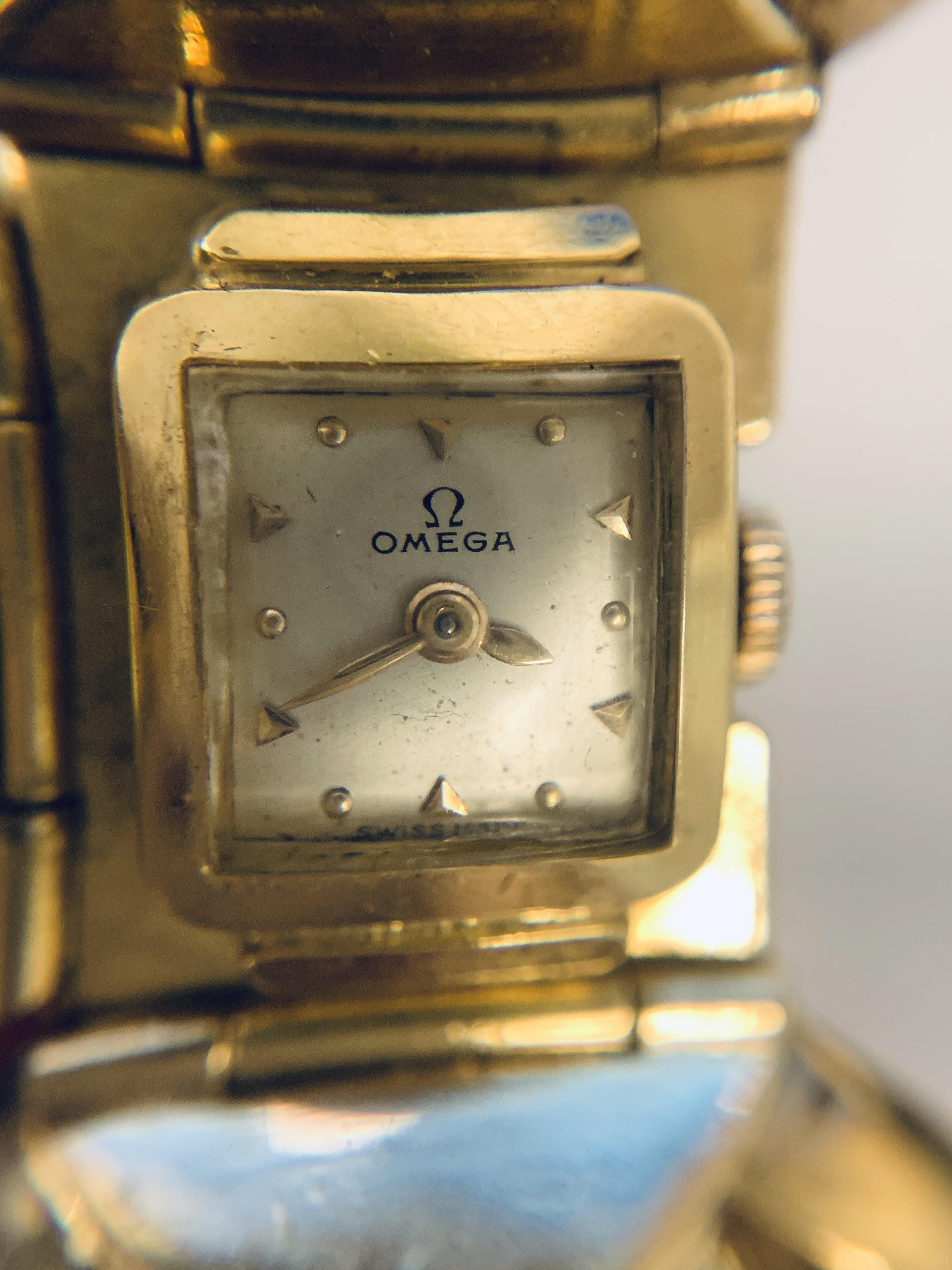 Retro Omega Gold and Diamond Concealed Bracelet Watch  For Sale