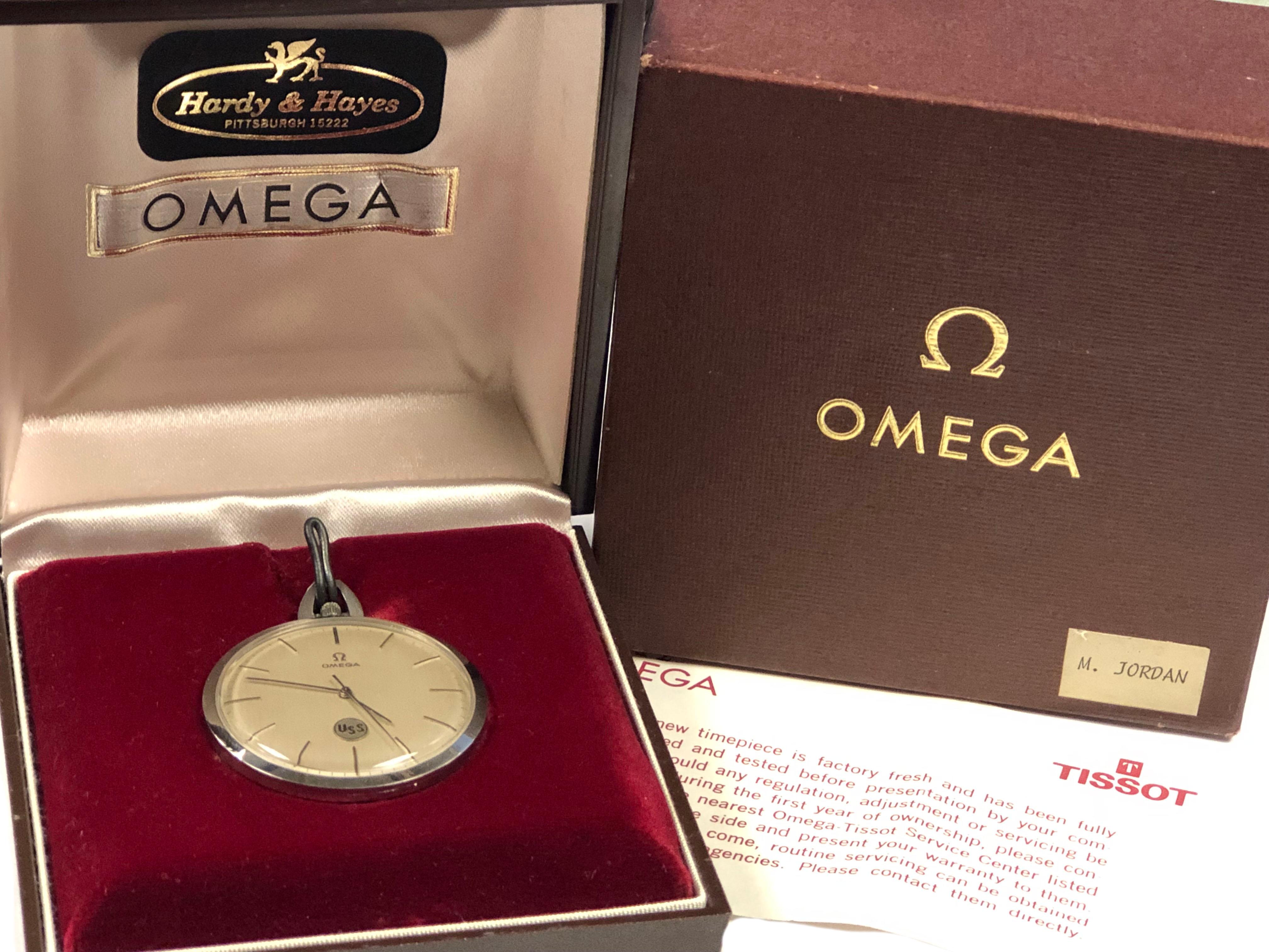 Omega, montre de poche de présentation des années 1970 pour les États-Unis en acier  en vente 1
