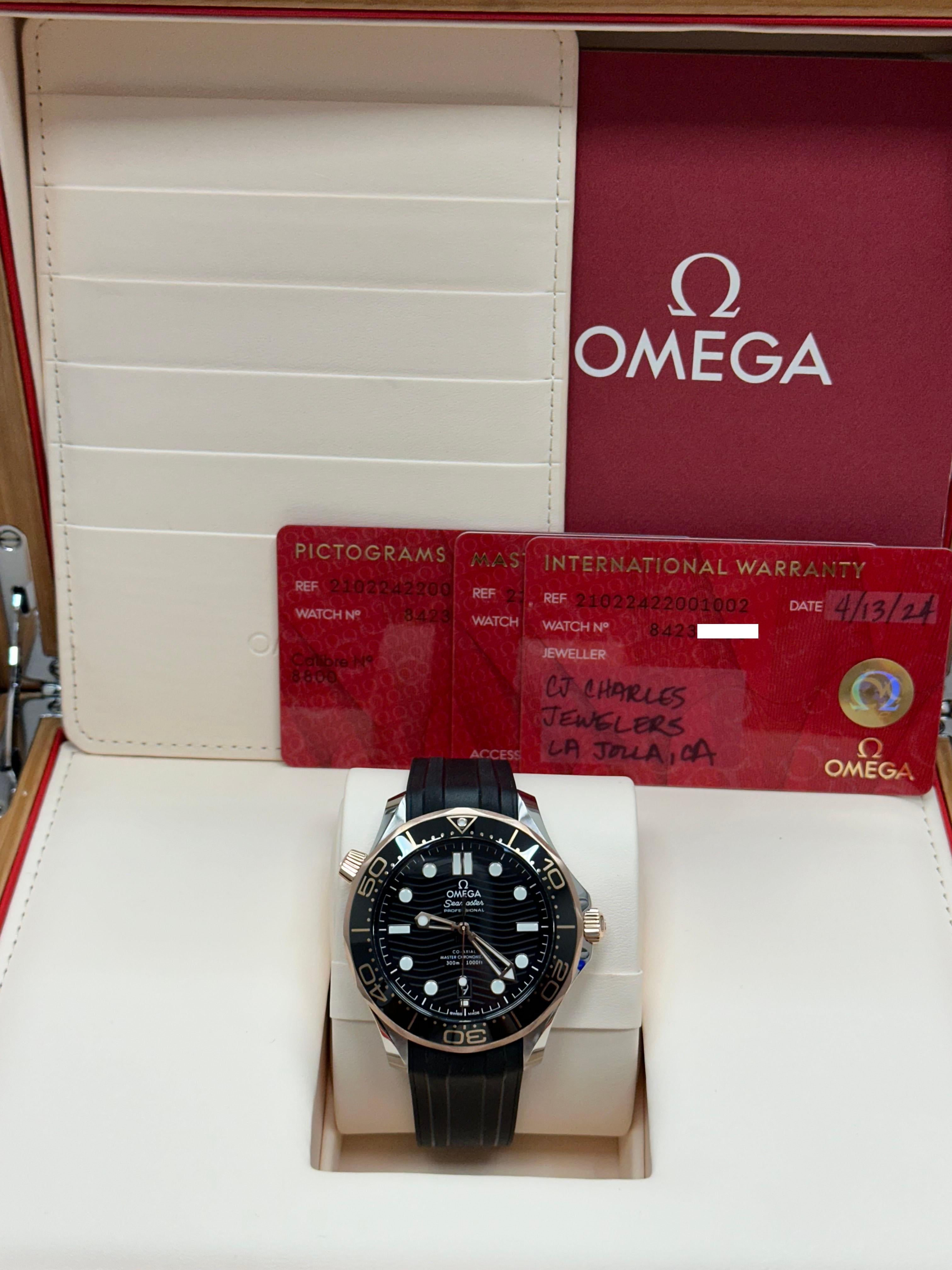 Omega 210.22.42.20.01.002 Seamaster Professional 18K Rose Gold Stahl Box Papier im Zustand „Hervorragend“ in San Diego, CA