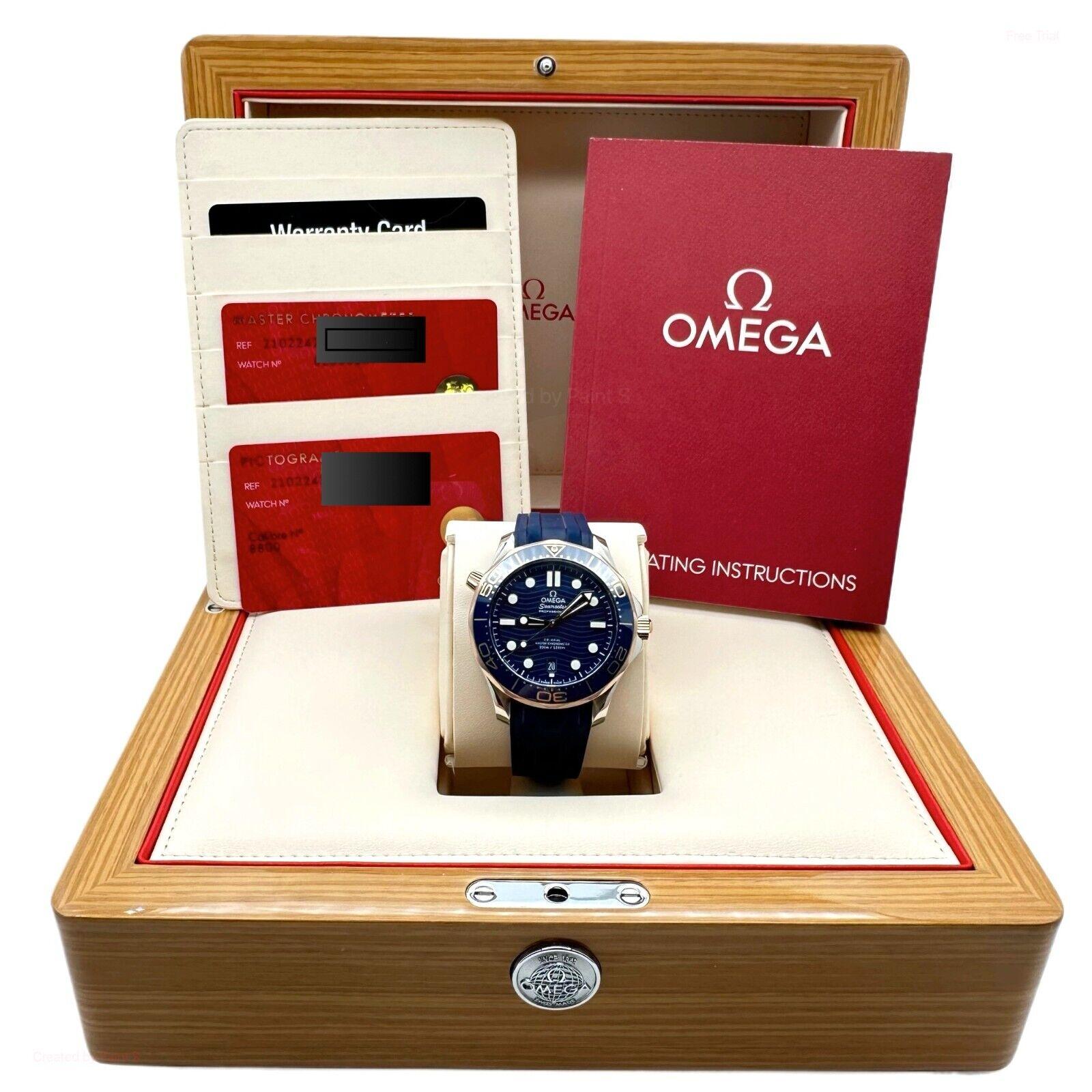 Omega 210.22.42.20.03.002 Seamaster Blue 18K Rose Gold Steel Box Paper For Sale 2