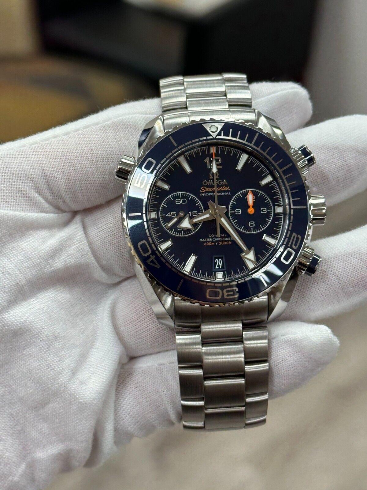 Omega 215.30.46.51.03.001 Seamaster Planet Ocean Chrono Steel Box Paper In Excellent Condition For Sale In San Diego, CA