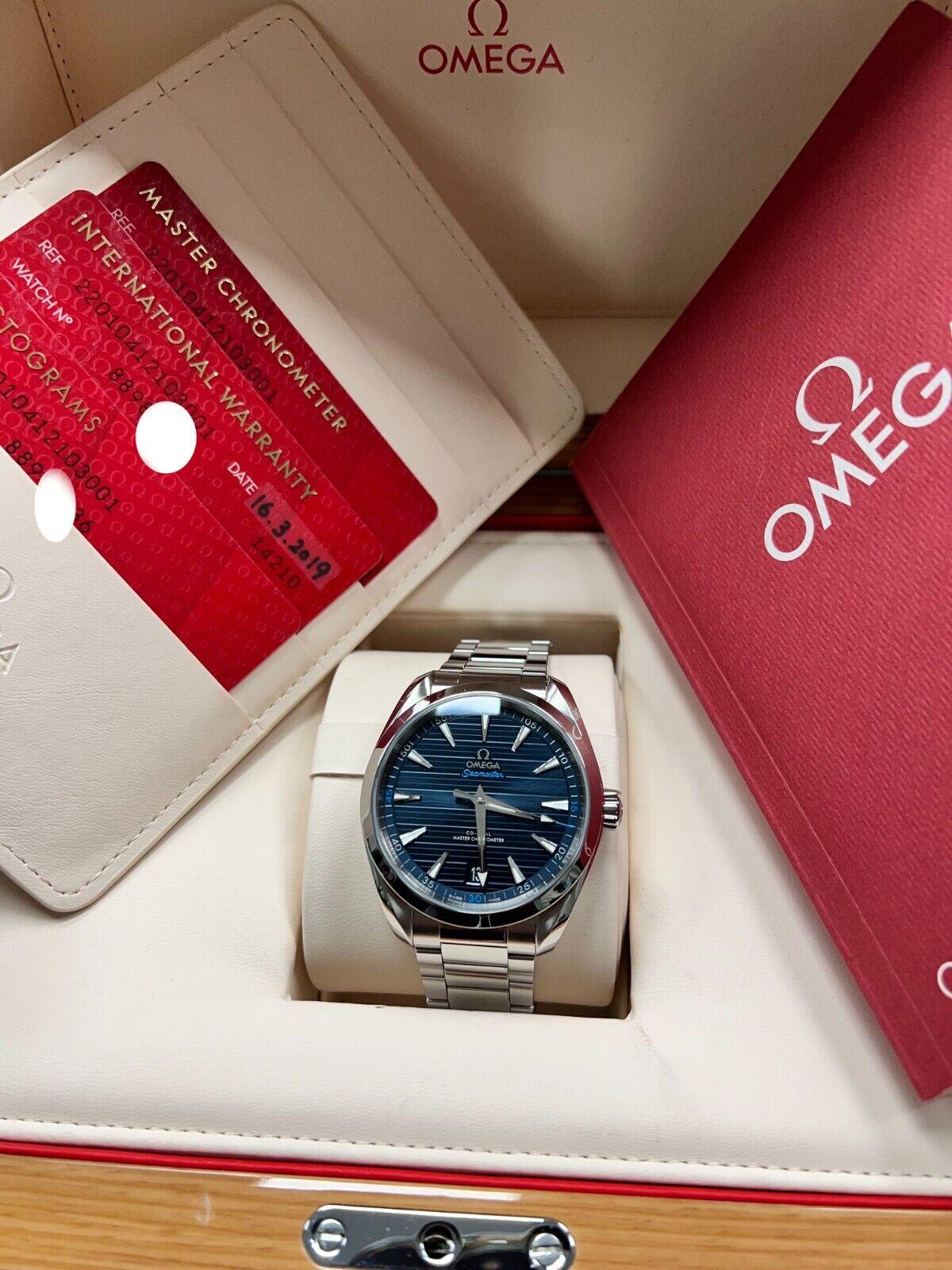 Omega 220.10.41.21.03.001 Seamaster Aqua Terra Blau Edelstahl Box Papier 5
