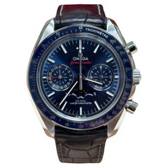 Omega 304.33.44,52.03,001 Speedmaster Moonphase Blaues Zifferblatt Edelstahl Box Papier