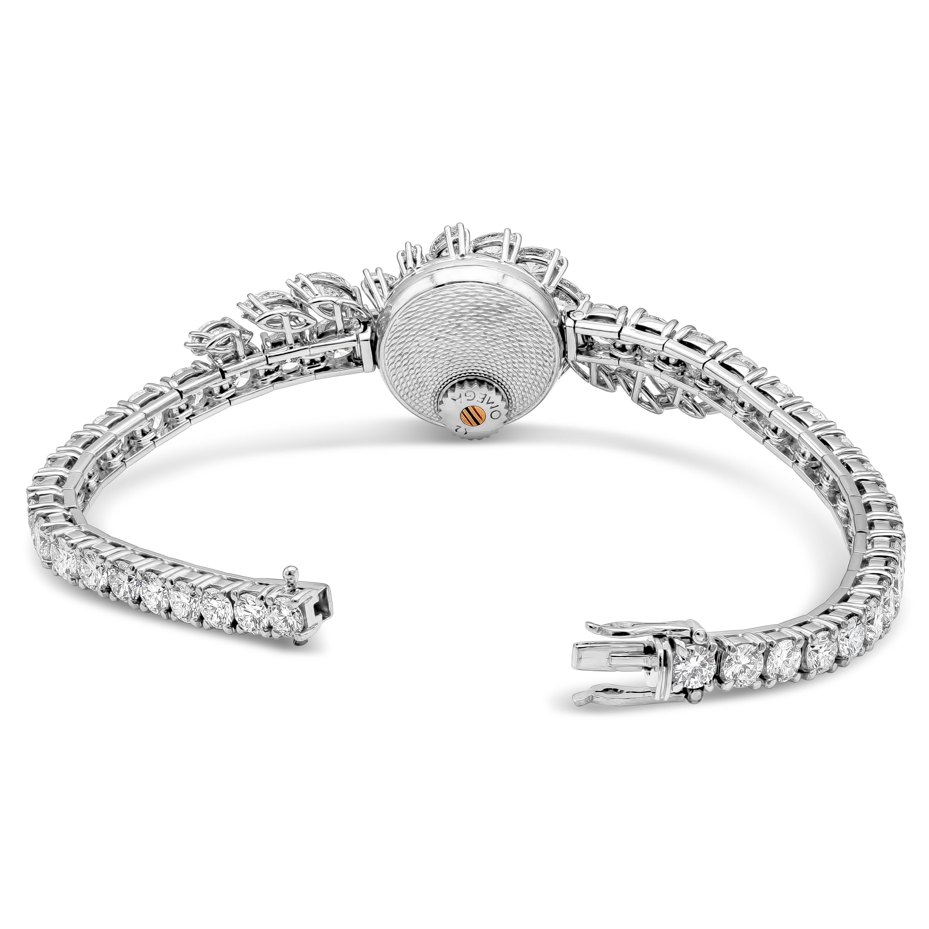 Omega 9.00 Carats Total Mixed Shape Diamond Vintage Lady's Wristwatch In Good Condition For Sale In New York, NY