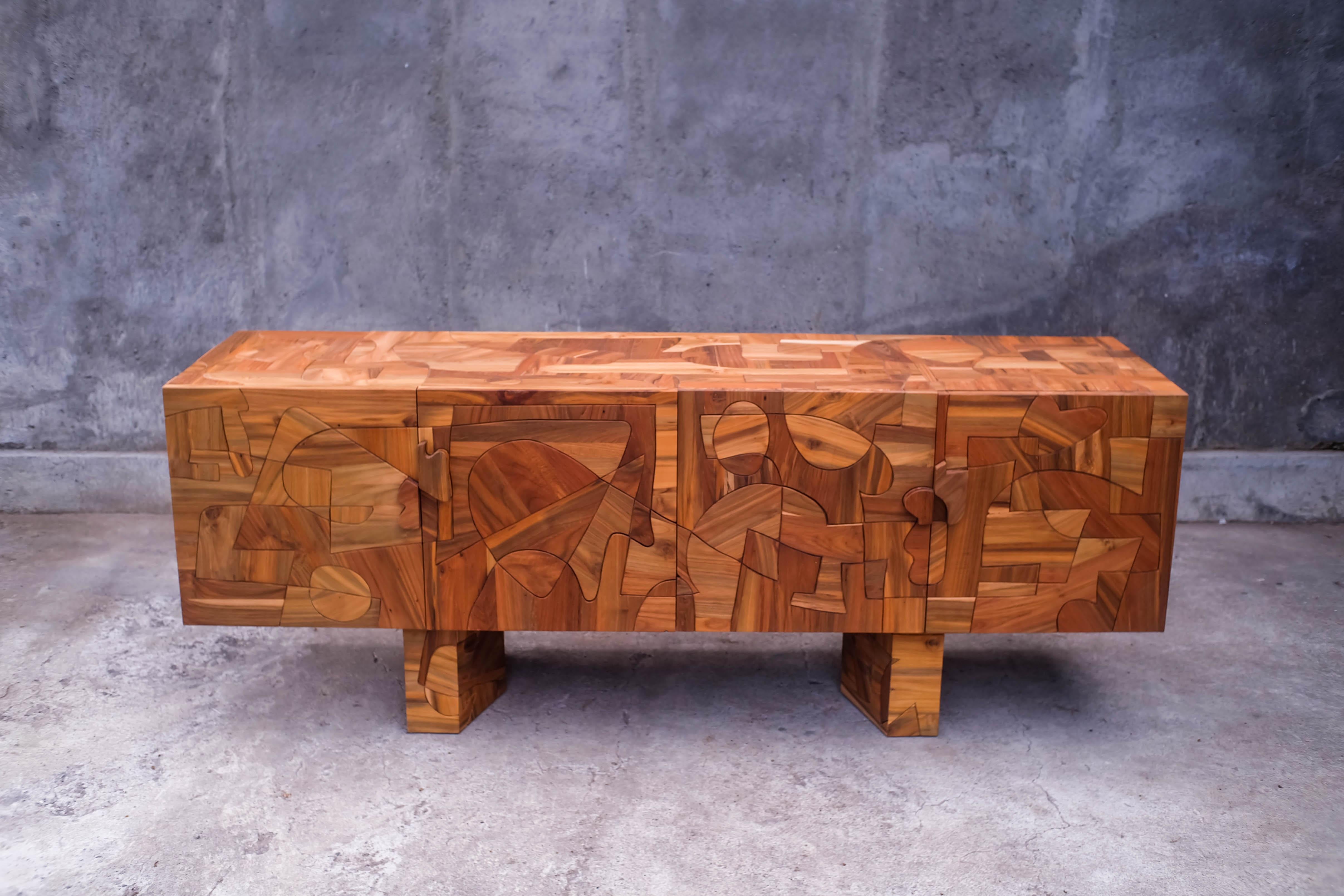 Omega Abstract Design Mozaic Brutalist Sideboard by Felix De Boussy for Belgali In Excellent Condition For Sale In Ostend, BE