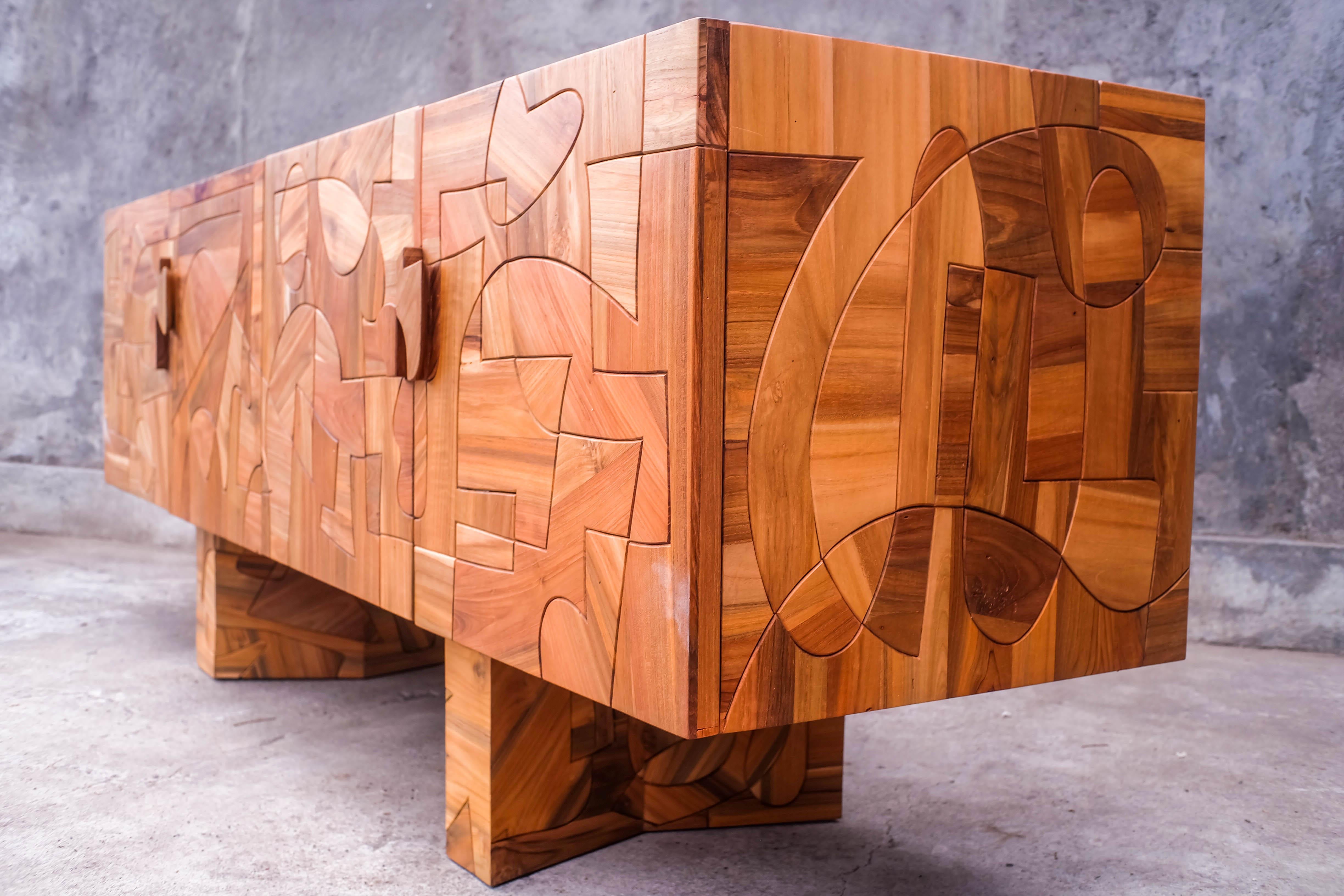 20th Century Omega Abstract Design Mozaic Brutalist Sideboard by Felix De Boussy for Belgali For Sale
