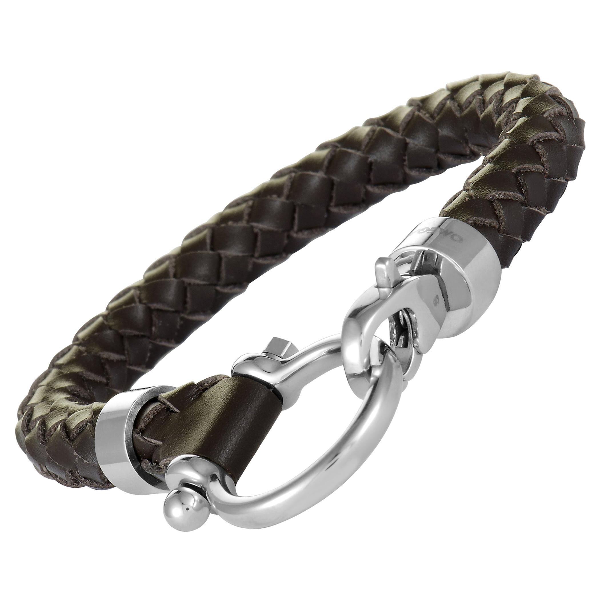Omega Aqua Sailing Stainless Steel and Brown Leather Bracelet at