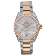 Used Omega Aqua Terra 18k Rose Gold Steel MOP Dial Ladies Watch 231.25.39.21.55.001