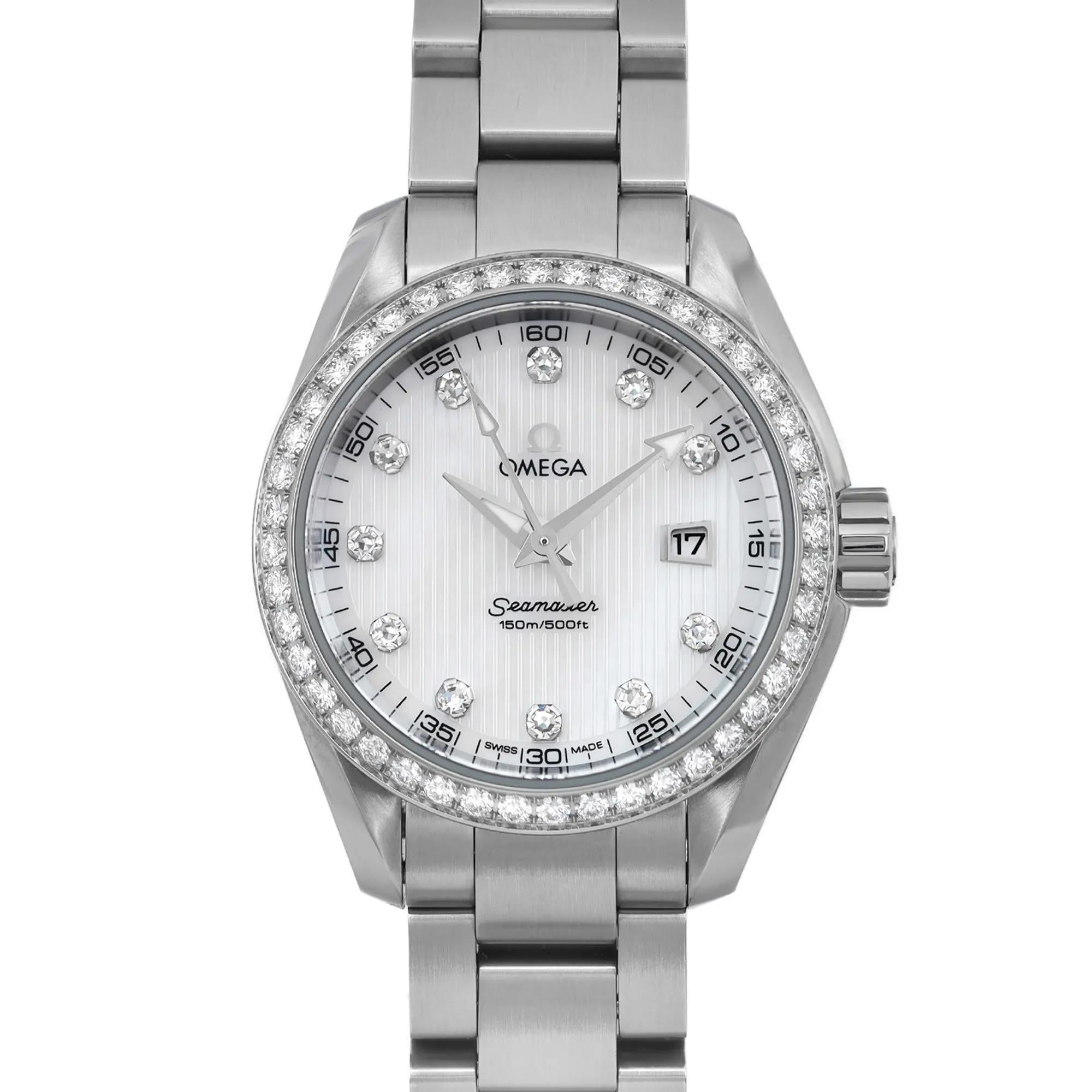 New watch. Comes with a pictogram and diamond certificate card. 

General Information
Brand: OMEGA
Type: Wristwatch
Department: Women
Model: Omega Aqua Terra
Model Number: 231.15.30.61.55.001
Country/Region of Manufacture: Switzerland
Vintage: