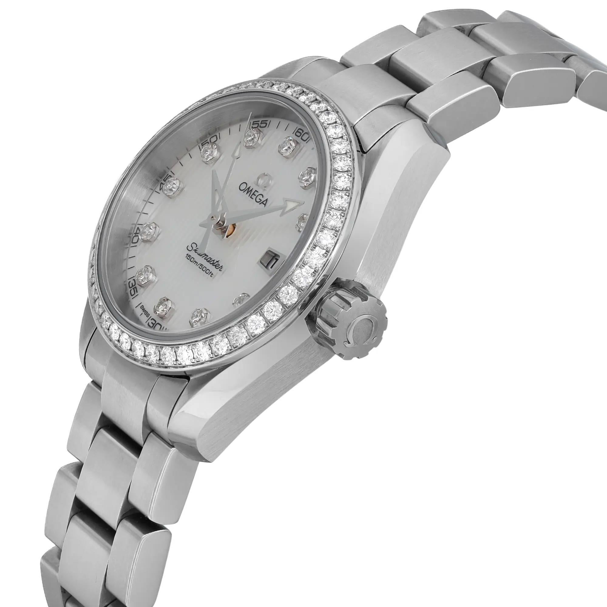 Omega Aqua Terra 30mm Steel MOP Diamond Ladies Quartz Watch 231.15.30.61.55.001 In New Condition In New York, NY