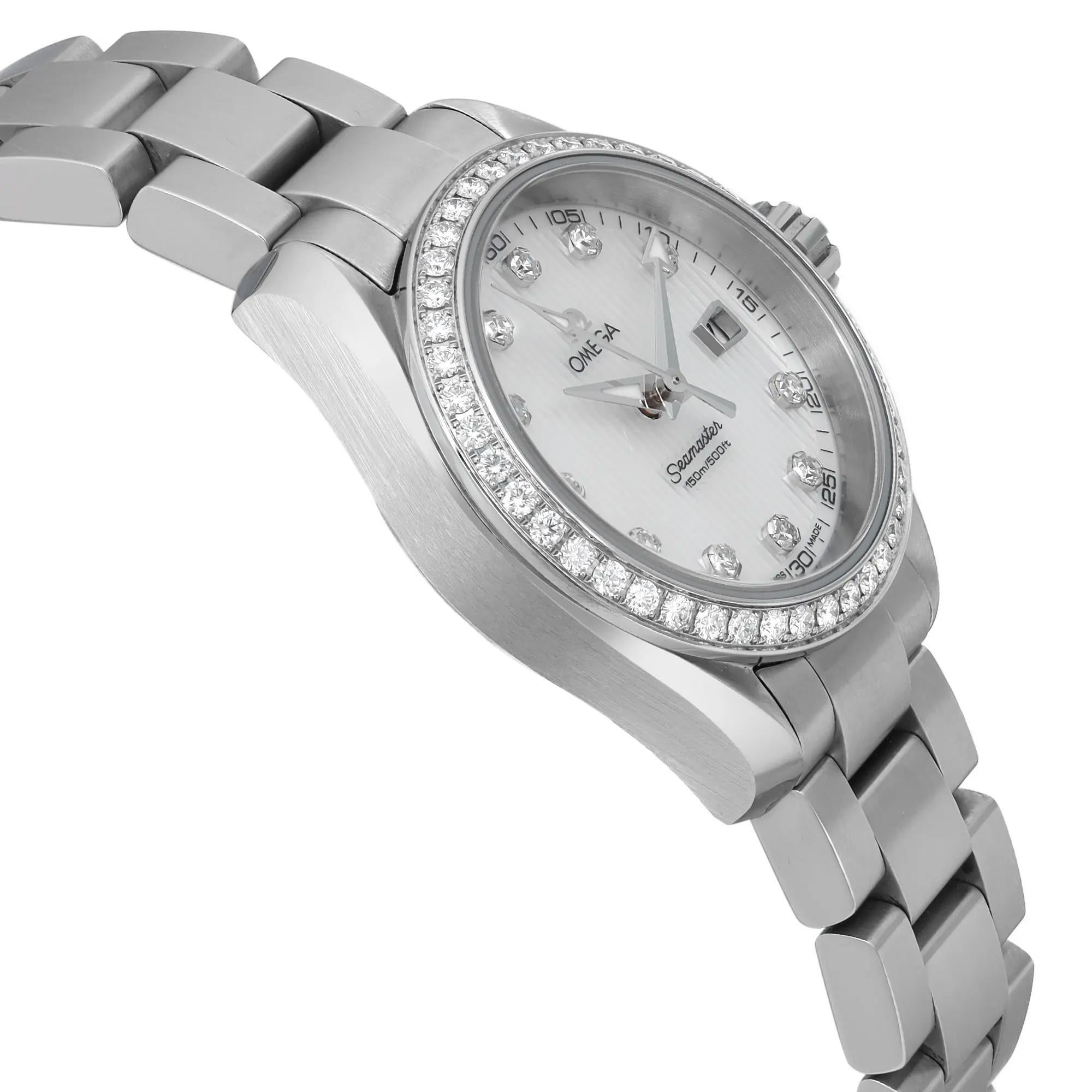 Women's Omega Aqua Terra 30mm Steel MOP Diamond Ladies Quartz Watch 231.15.30.61.55.001