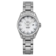 Used Omega Aqua Terra 30mm Steel MOP Diamond Ladies Quartz Watch 231.15.30.61.55.001