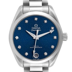 Omega Aqua Terra Blue Diamond Dial Ladies Watch 220.10.34.20.53.001 Box Card