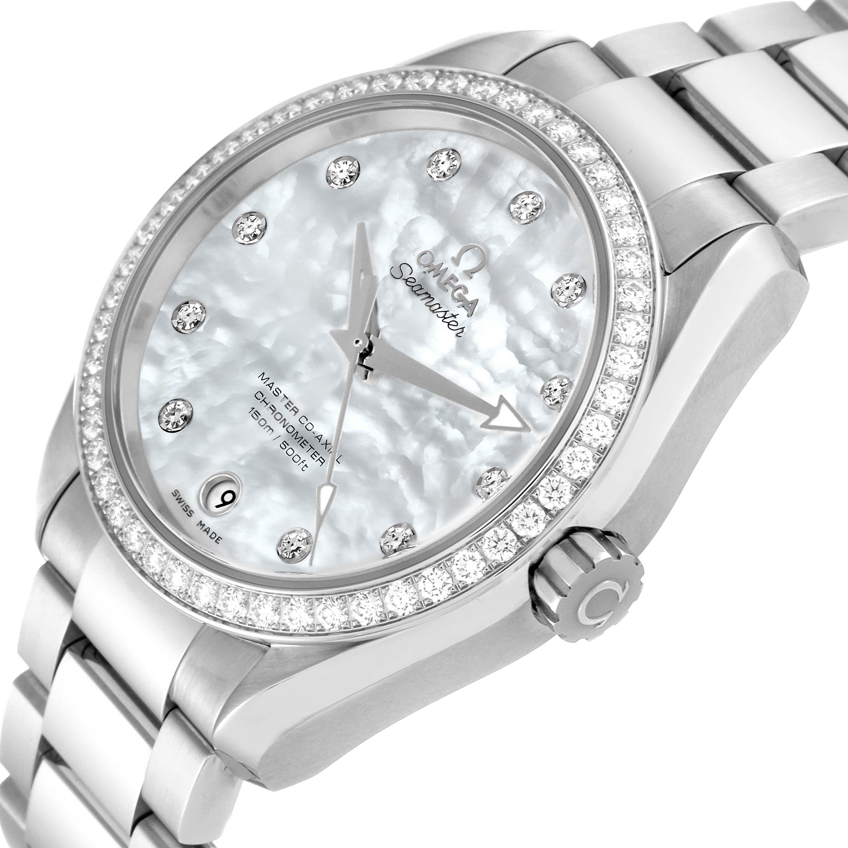Women's Omega Aqua Terra Mother Of Pearl Dial Diamond Steel Watch 231.15.39.21.55.001