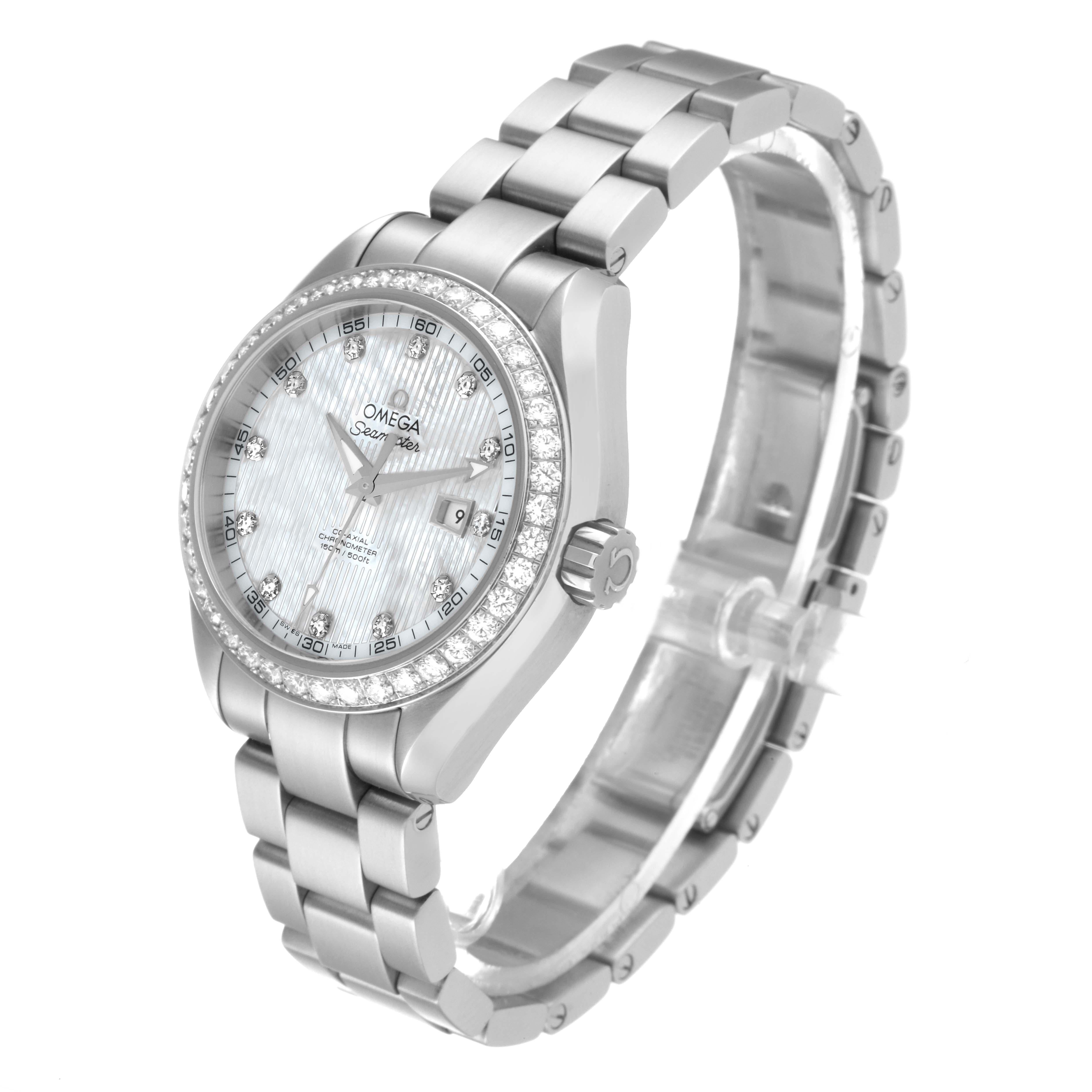 Women's Omega Aqua Terra Mother of Pearl Steel Diamond Ladies Watch