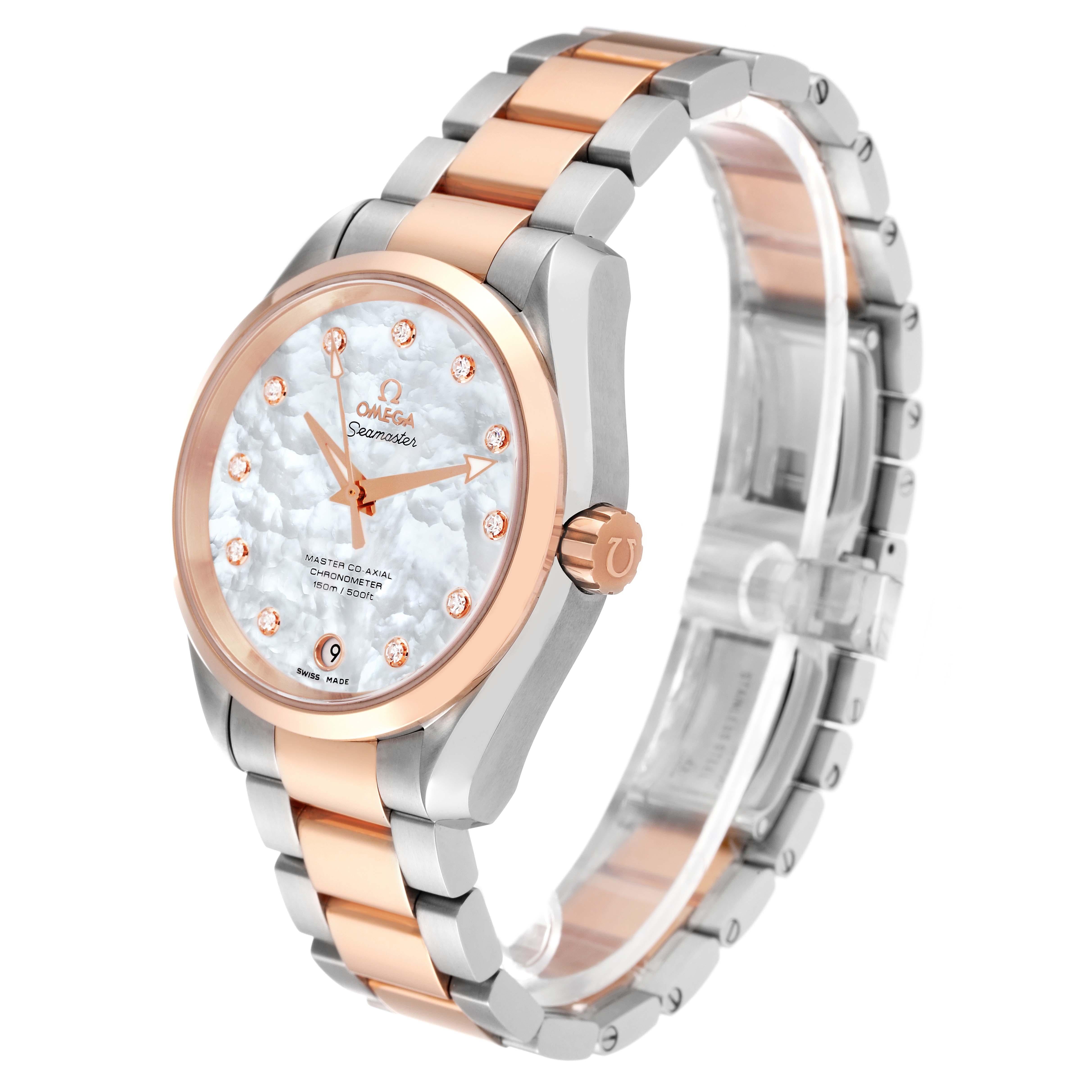 Women's Omega Aqua Terra Rose Gold Mother of Pearl Diamond Ladies Watch For Sale