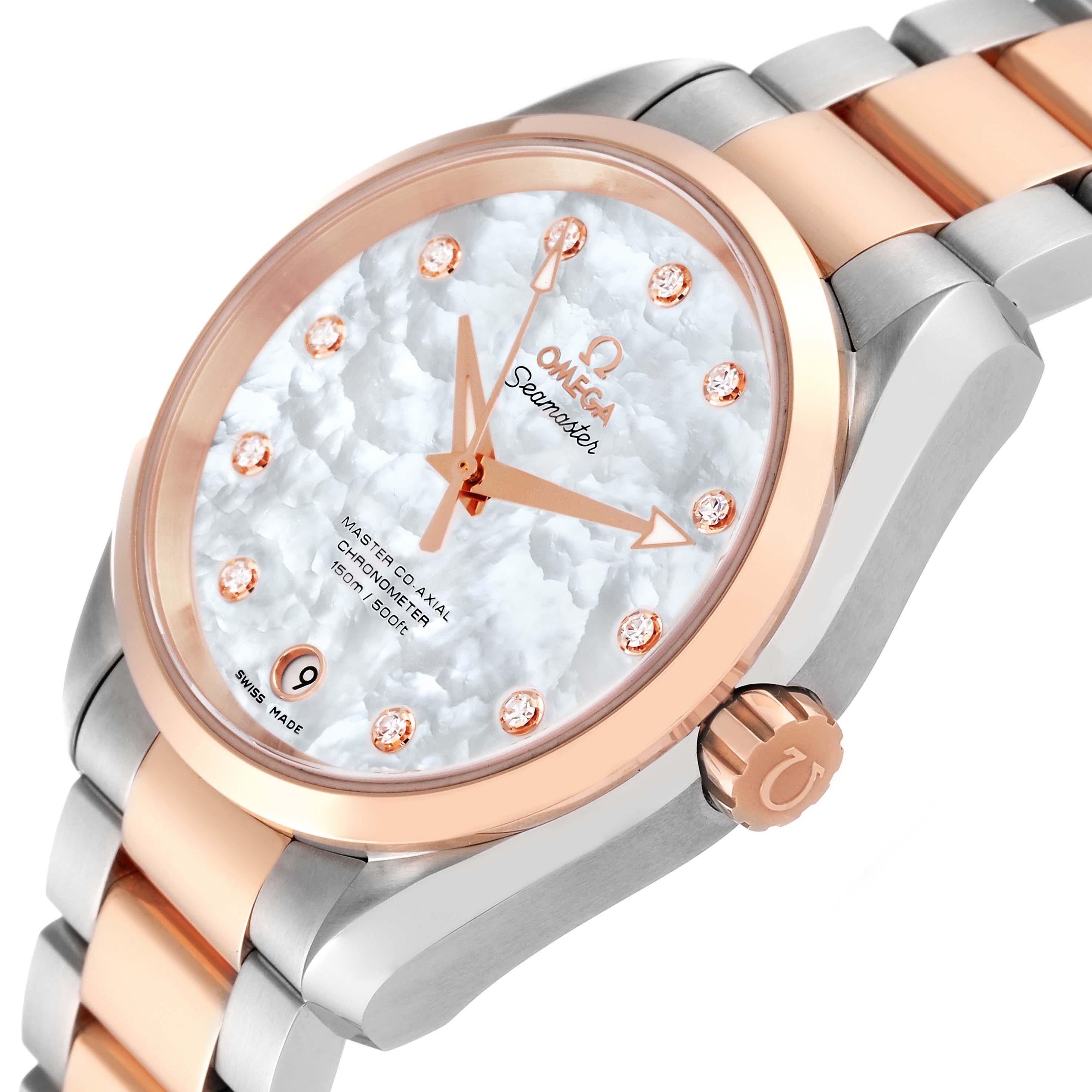 Omega Aqua Terra Rose Gold Mother of Pearl Diamond Ladies Watch For Sale 1