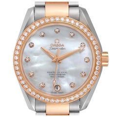 Omega Aqua Terra Steel Rose Gold Diamond Watch 231.25.39.21.55.001 Box Card