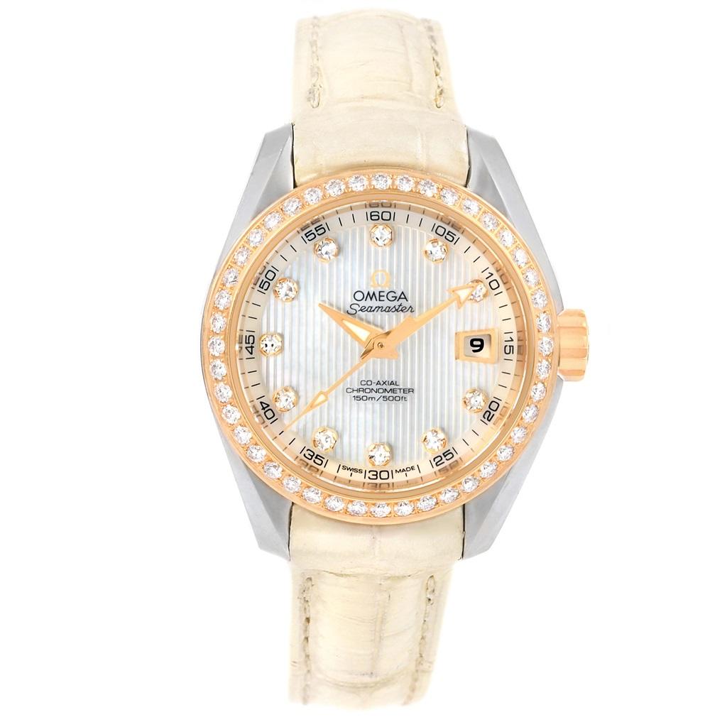 Brilliant Cut Omega Aqua Terra Steel Rose Gold Diamond Watch 231.28.30.20.55.001