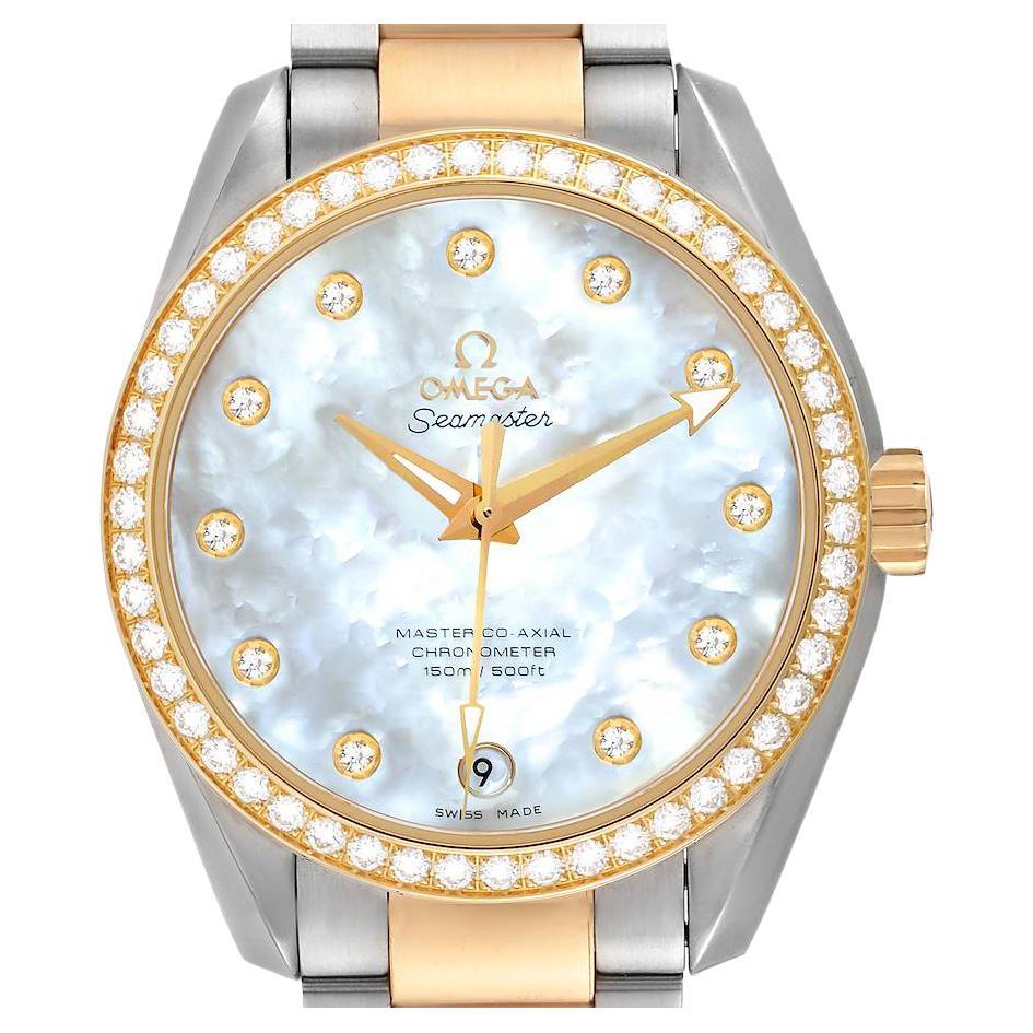 Omega Aqua Terra Steel Yellow Gold Diamond Watch 231.25.39.21.55.002 Unworn For Sale