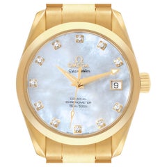 Omega Aqua Terra Yellow Gold MOP Diamond Mens Watch 2104.75.00 Box Card