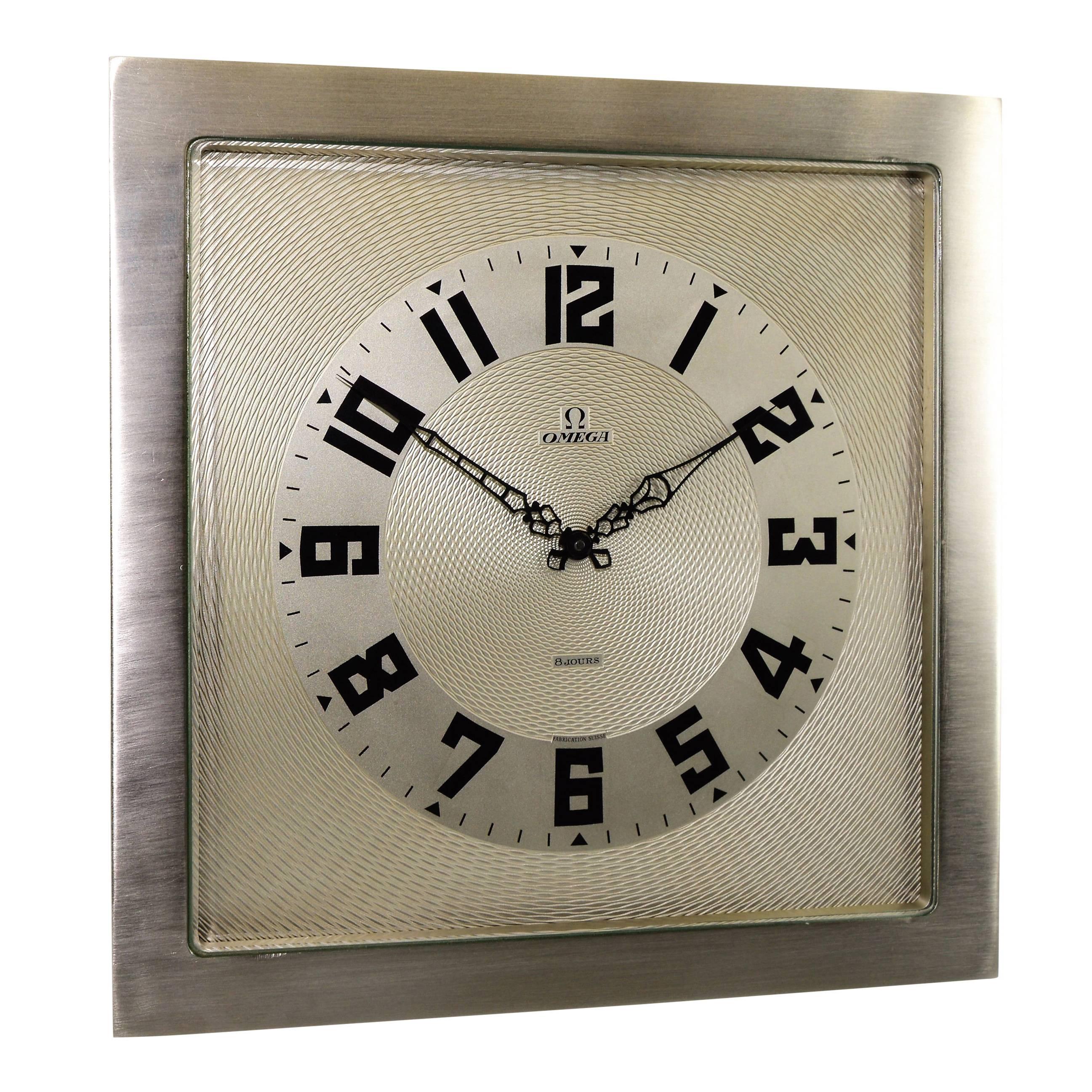 Omega Art Deco Desk Clock with Breguet Style Engine Turned Dial, 1930s 