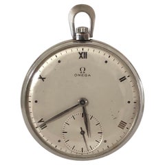 Omega Art Deco Vintage Stahlgehäuse-Taschenuhr mit Gehäuse