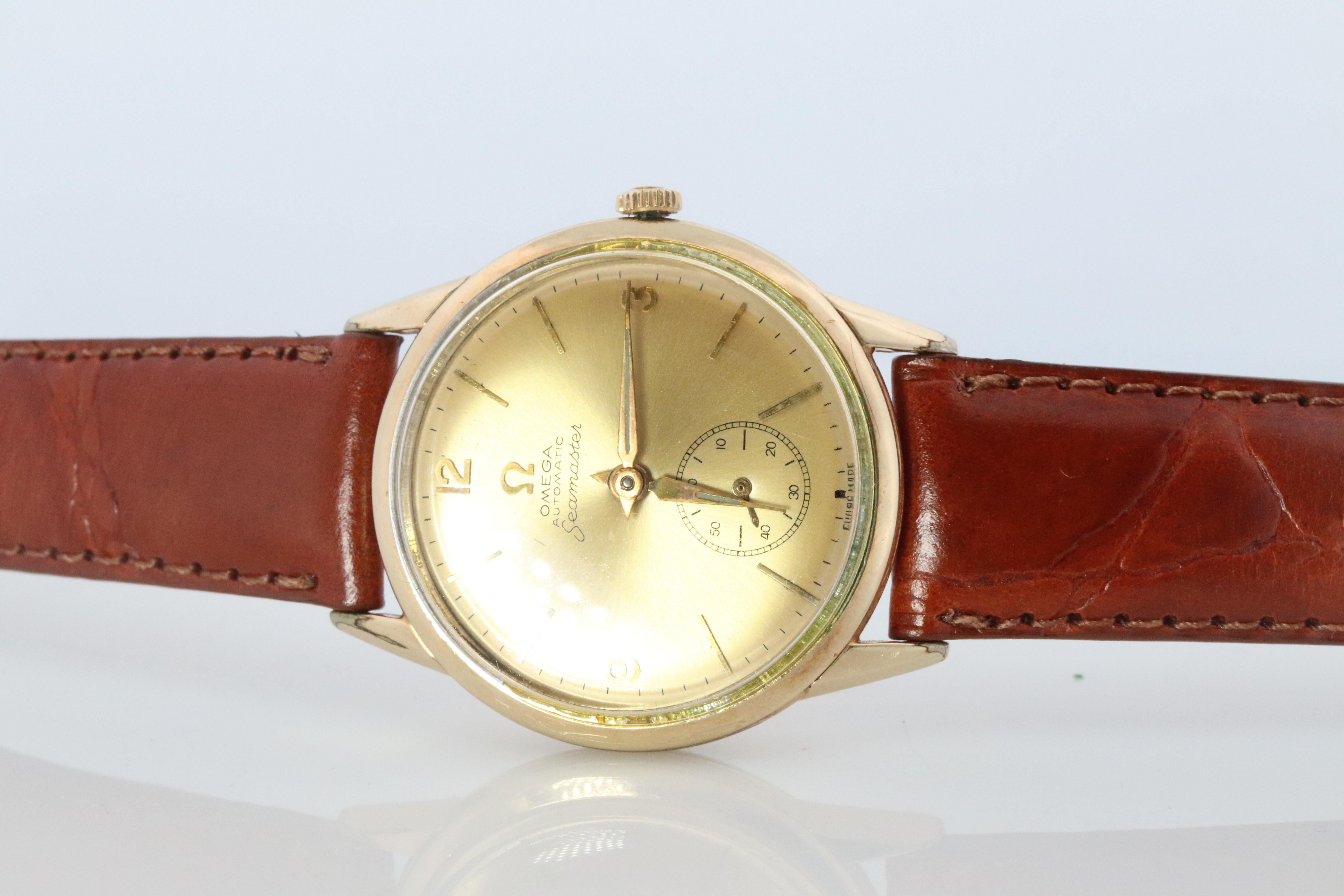 OMEGA Automatic Watch 10k GF Omega Automatic Hammer Bumper 1950s Mens Wristwatch In Good Condition For Sale In Port Charlotte, FL