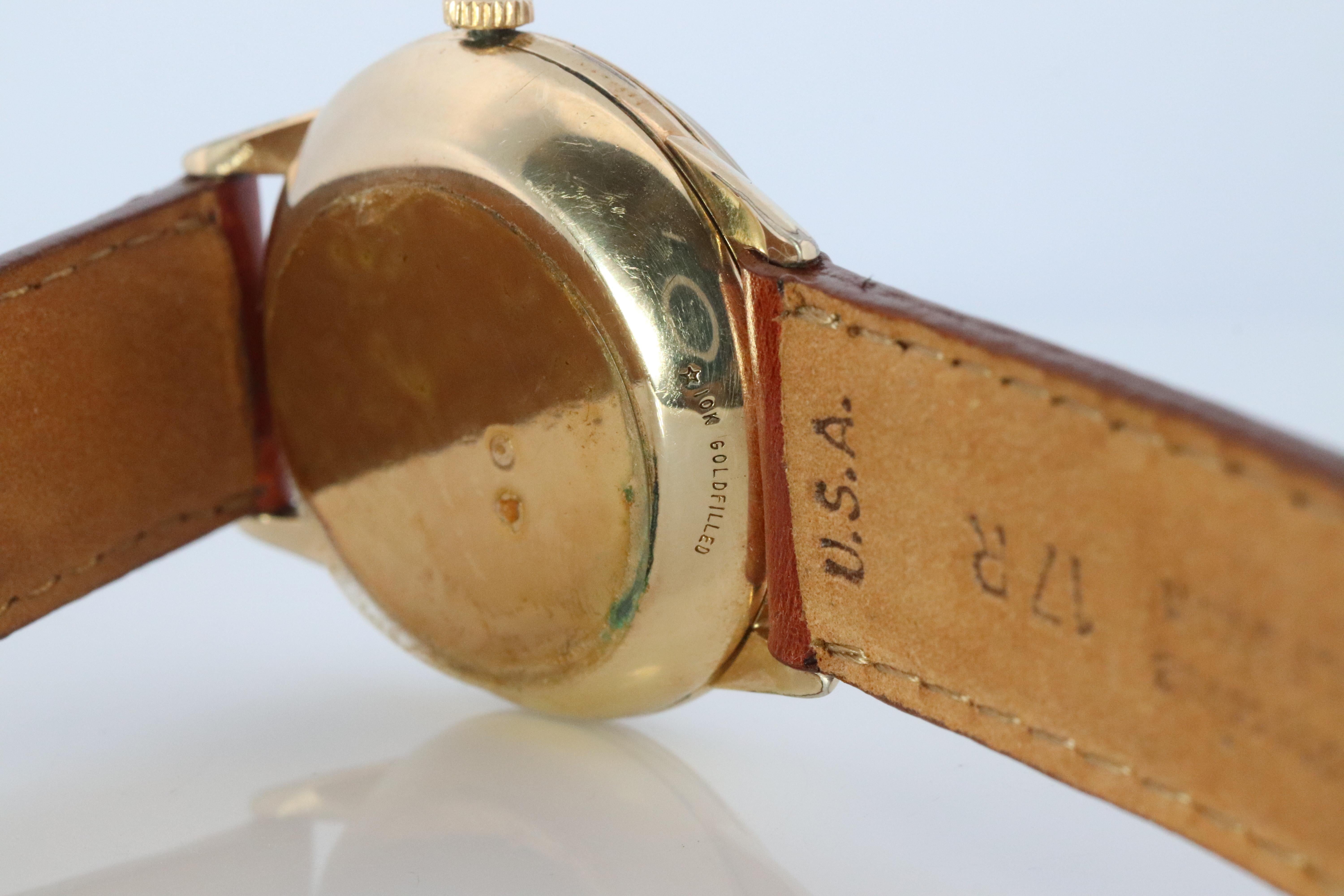 OMEGA Automatic Watch 10k GF Omega Automatic Hammer Bumper 1950s Mens Wristwatch For Sale 4