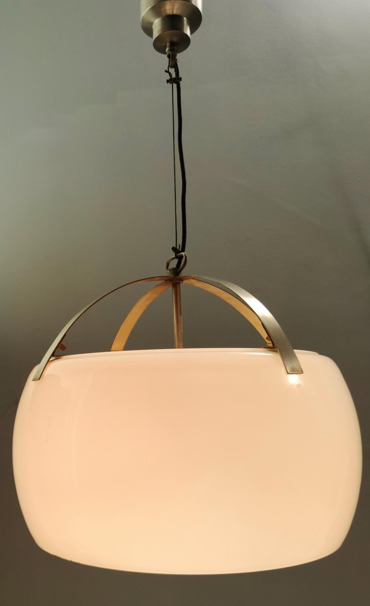 Mid-Century Modern Grande lampe suspendue blanche 